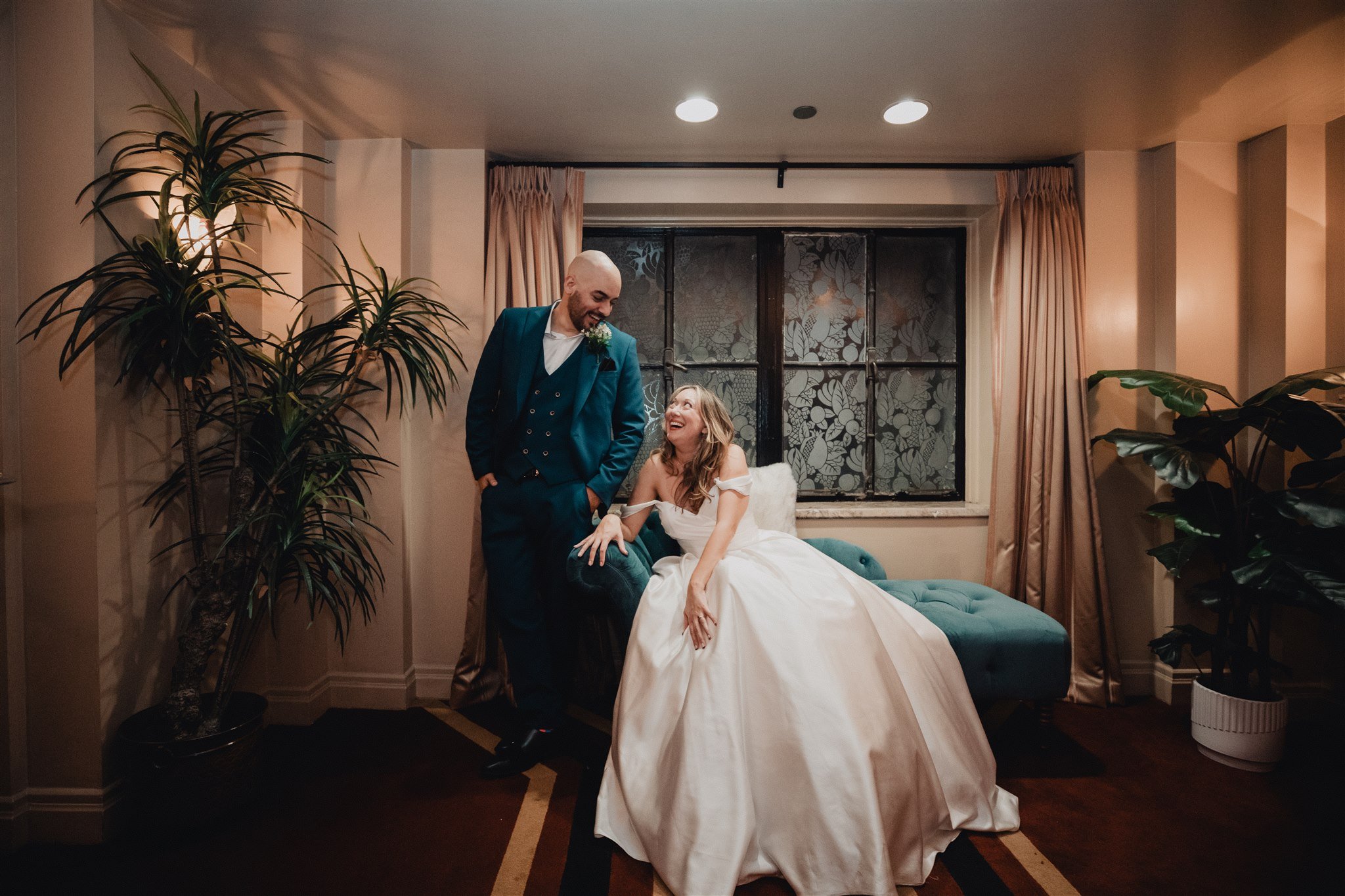 Bride and Groom Wedding Portrait at the Oviatt Penthouse, taken by Lulan Studio