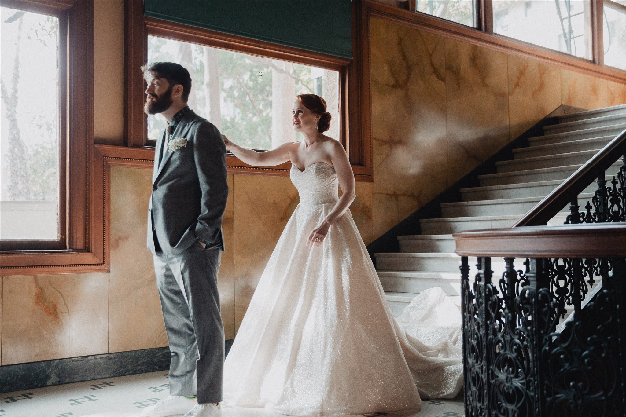 First Look between Bride &amp; Groom at Castle Green taken by Lulan Studio