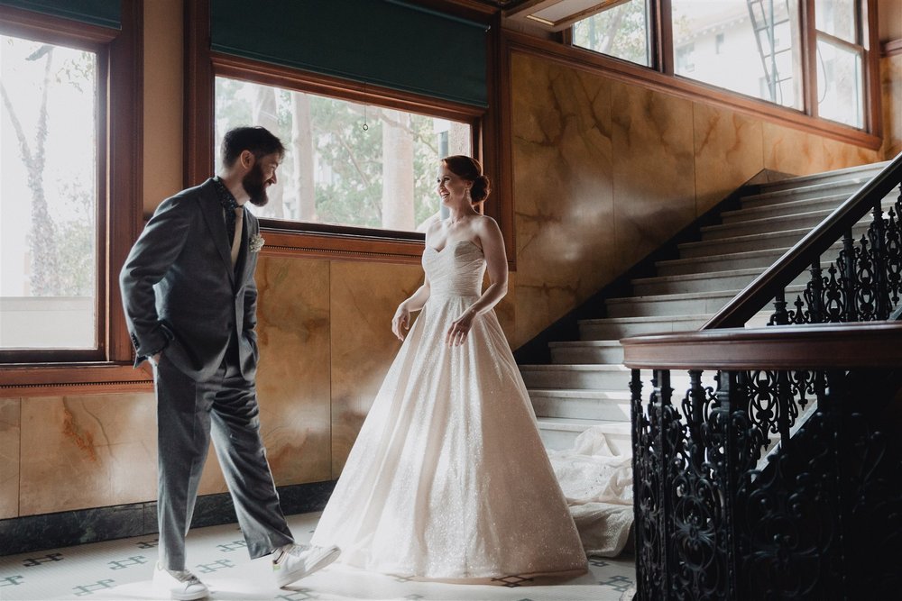 First Look between Bride &amp; Groom at Castle Green taken by Lulan Studio