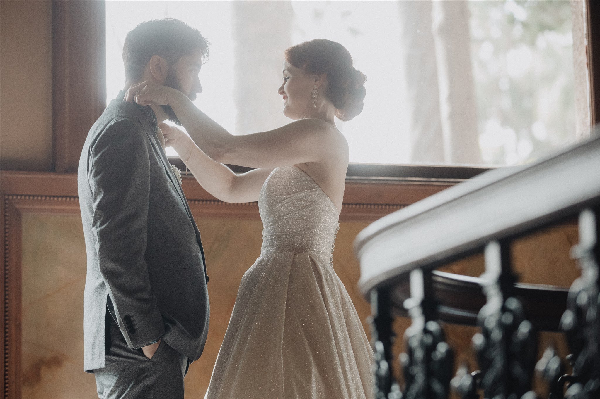 First Look between Bride &amp; Groom at Castle Green taken by Lulan Studio