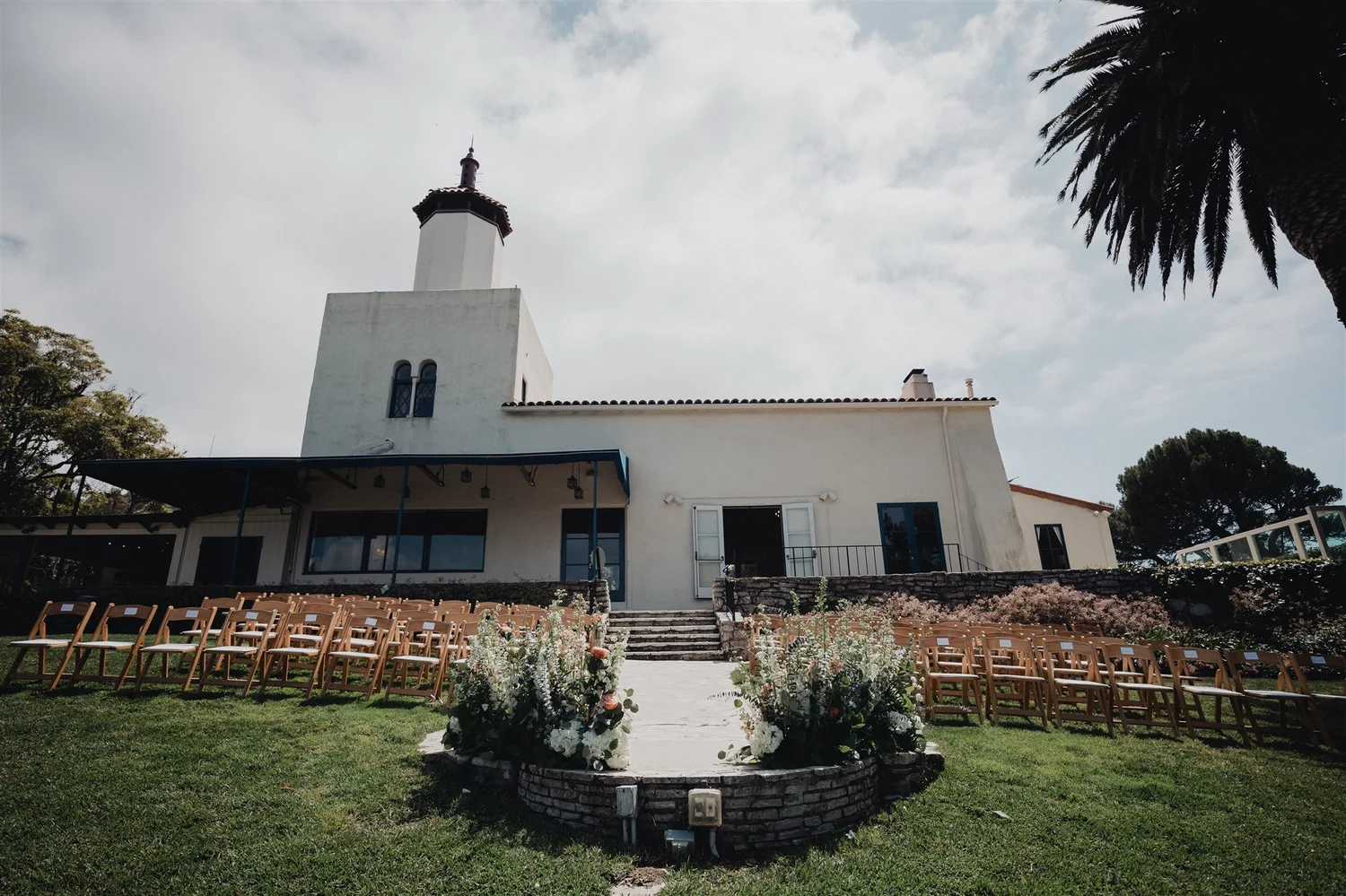 The 1923 tower and ceremony lawn at La Venta Inn, Palos Verdes Estates