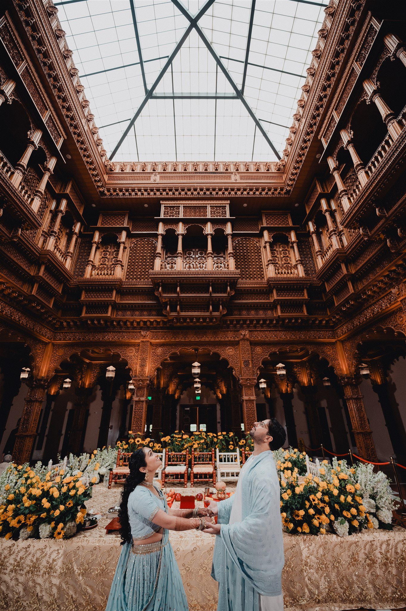 Groom and family celebrating during an Indian wedding at BAPS temple Los Angeles