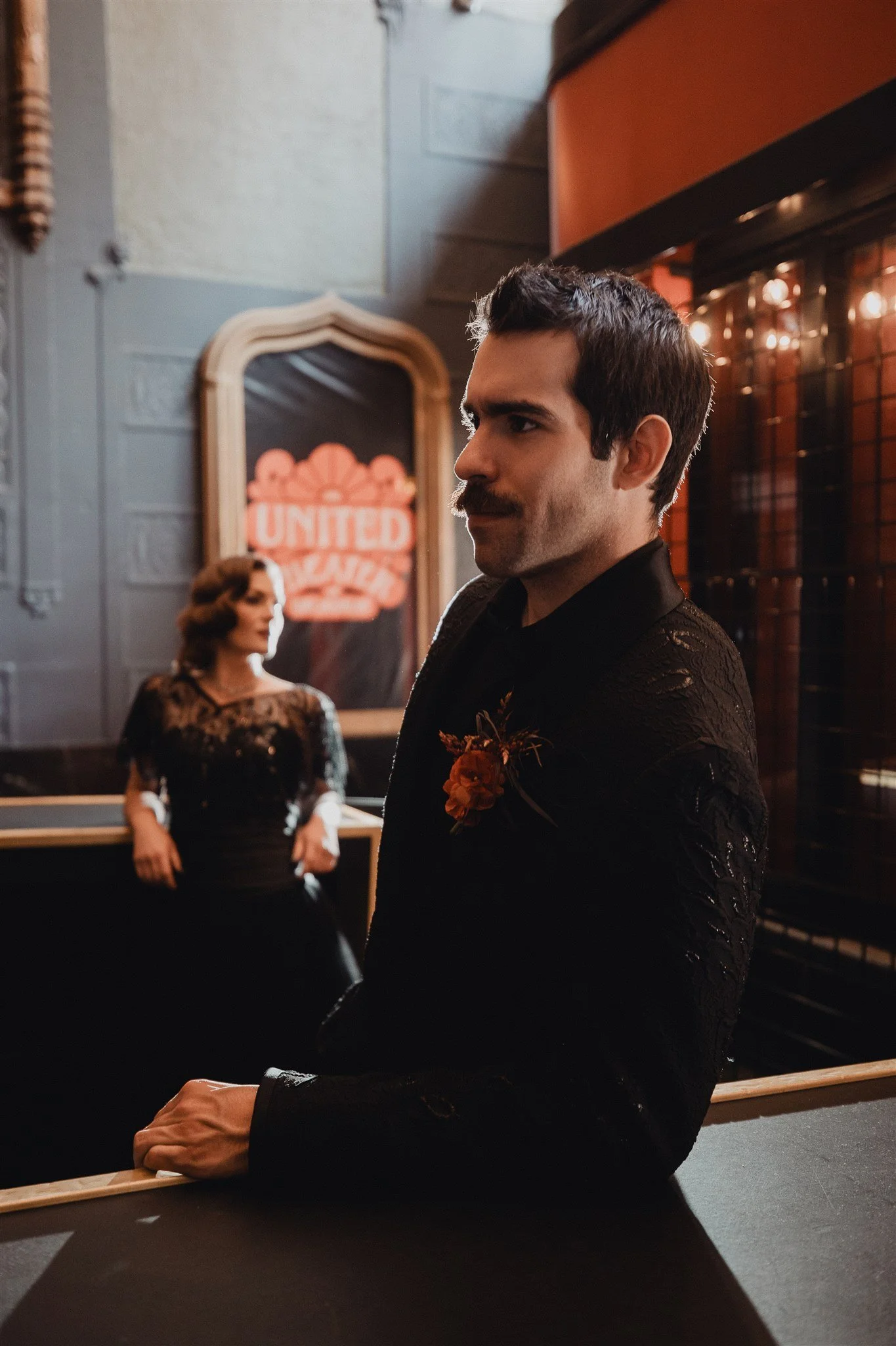 bride &amp; groom sweetheart photos on their wedding at united theater