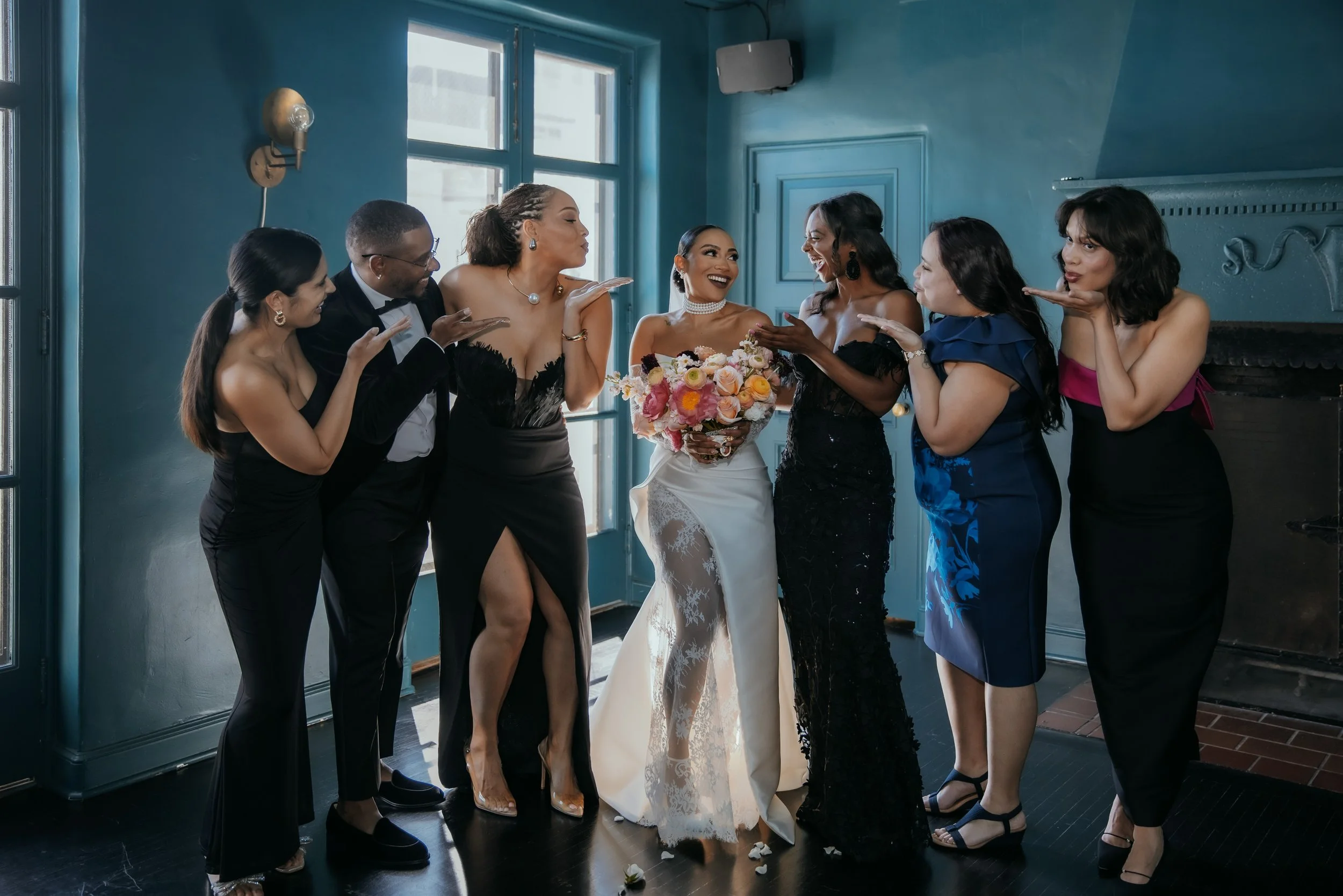 bride first look with her bridesmaids