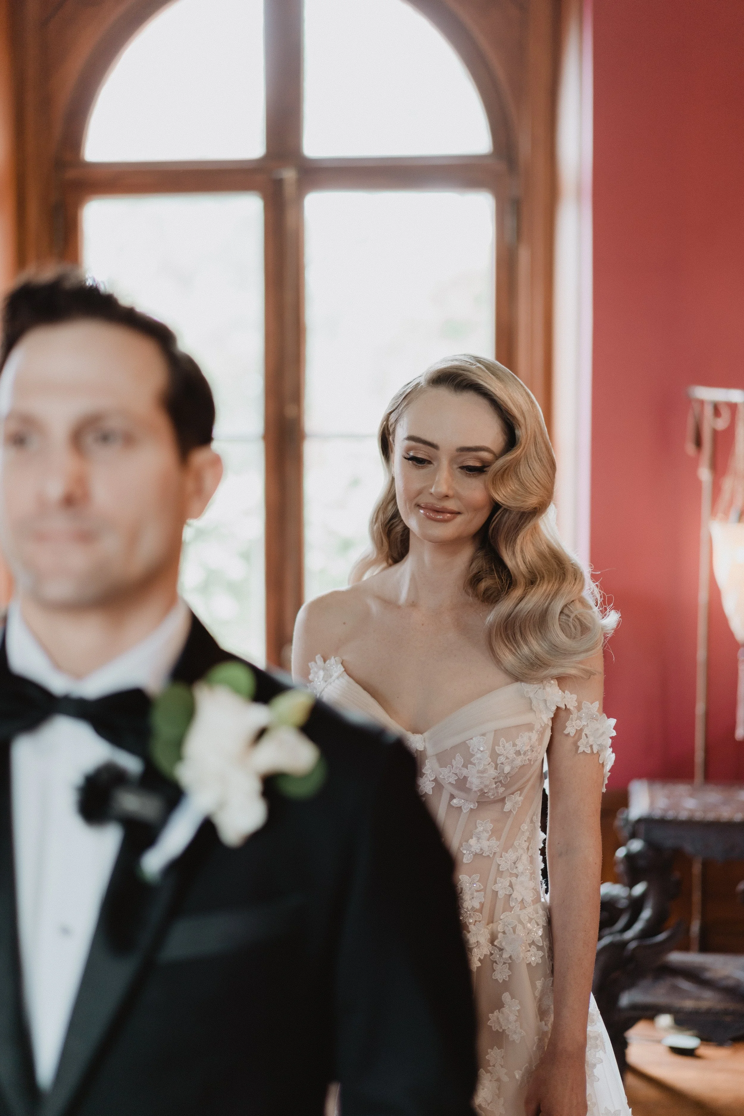 bride and groom first look on their wedding day