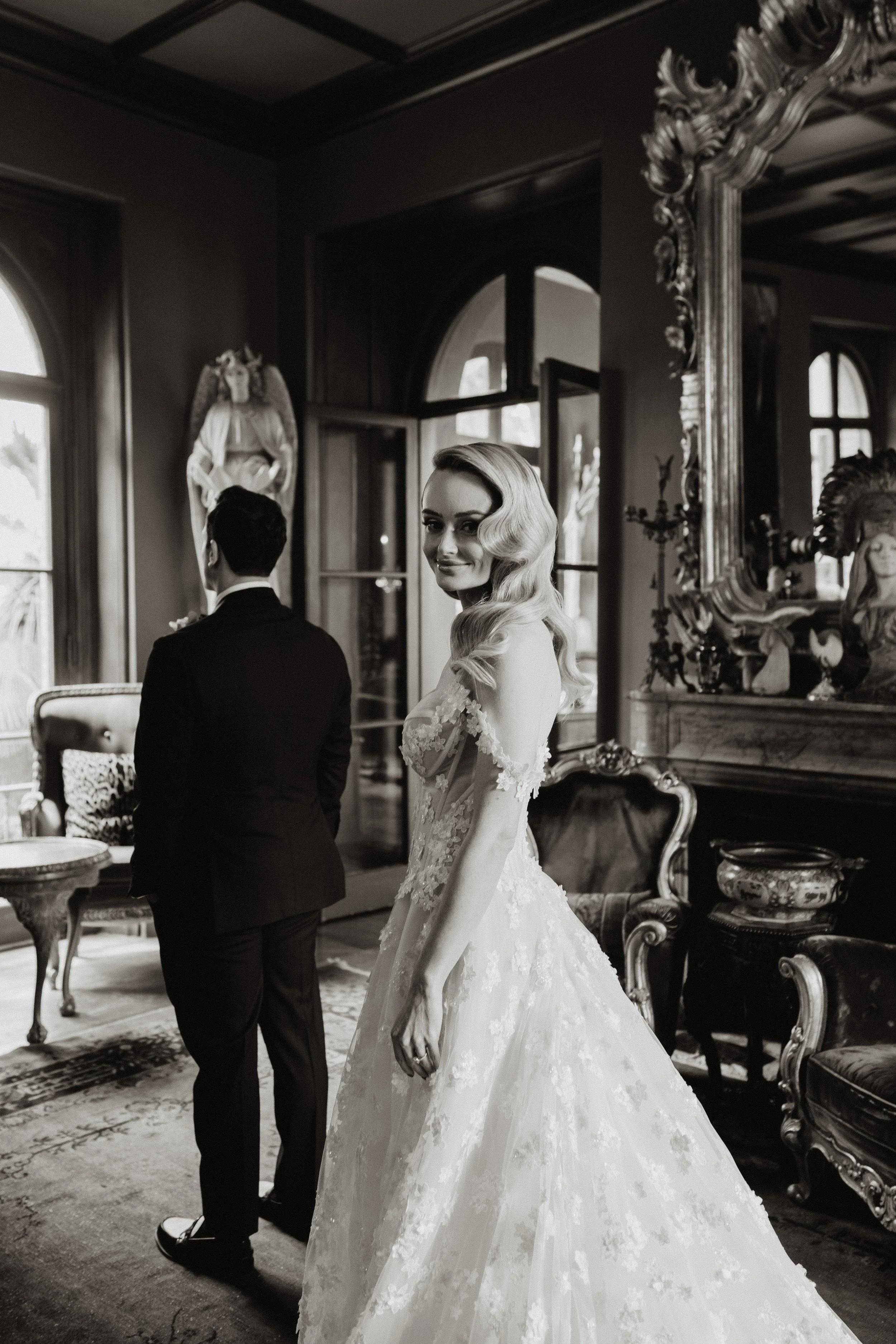 bride and groom first look on their wedding day