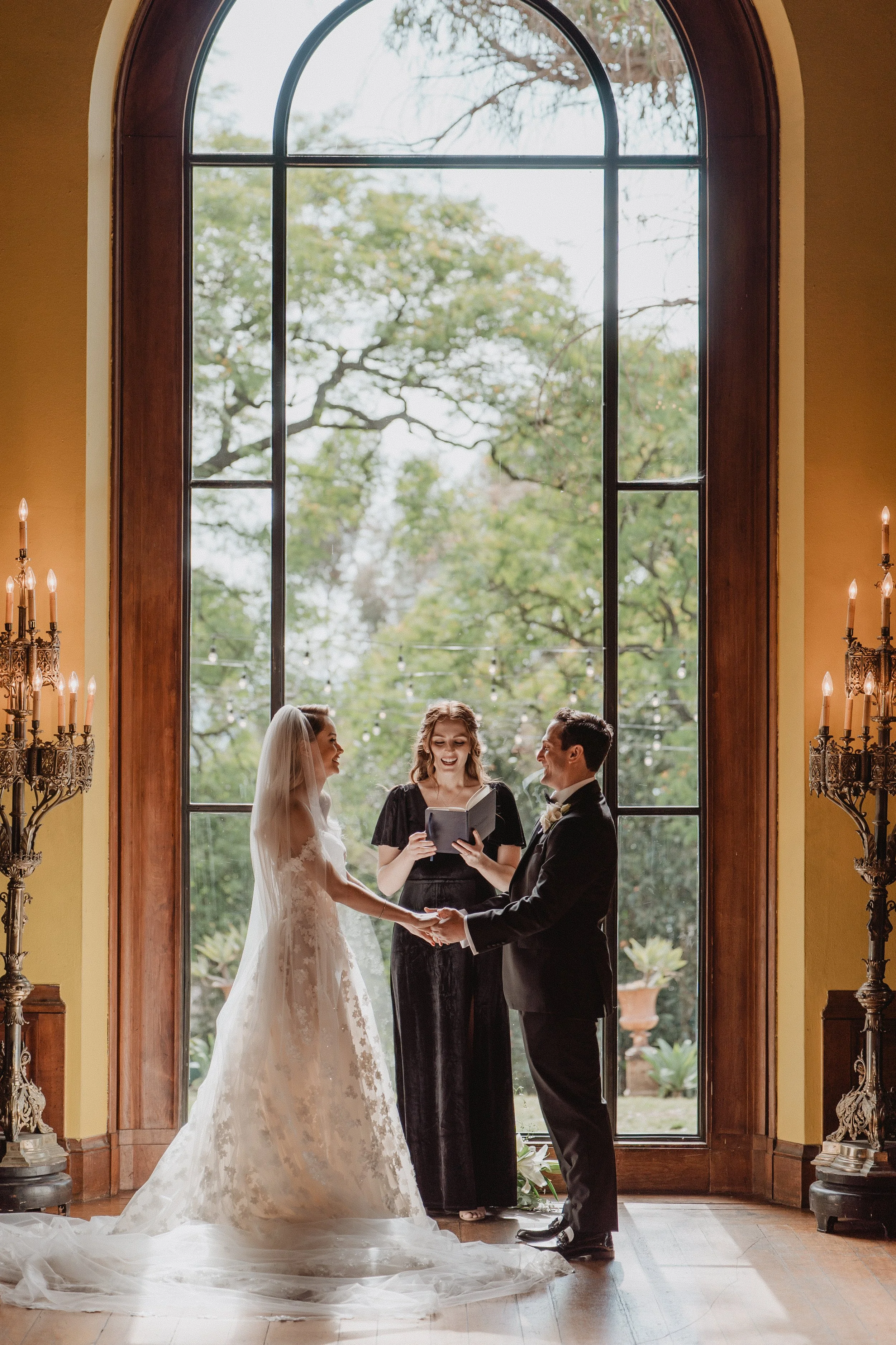 bride and groom wedding ceremony at paramour estate