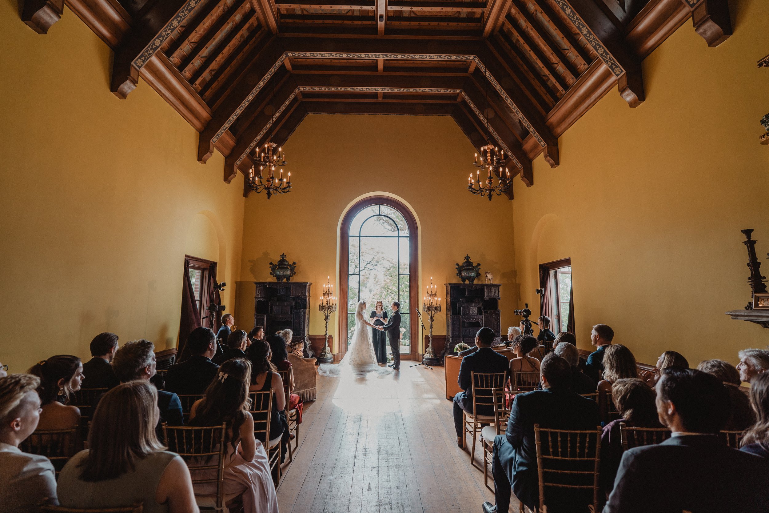 bride and groom wedding ceremony at paramour estate