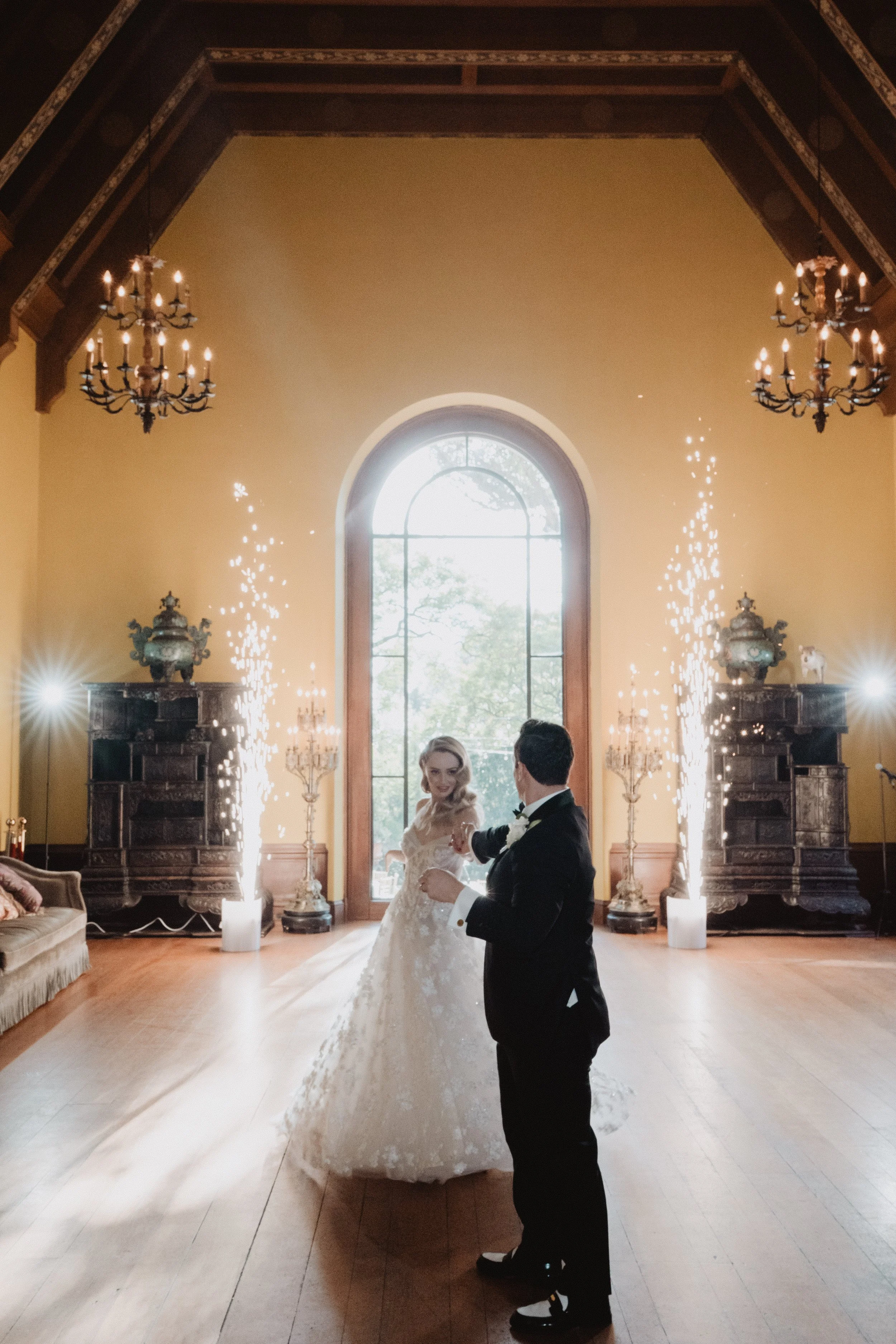 bride and groom dancing during their wedding reception