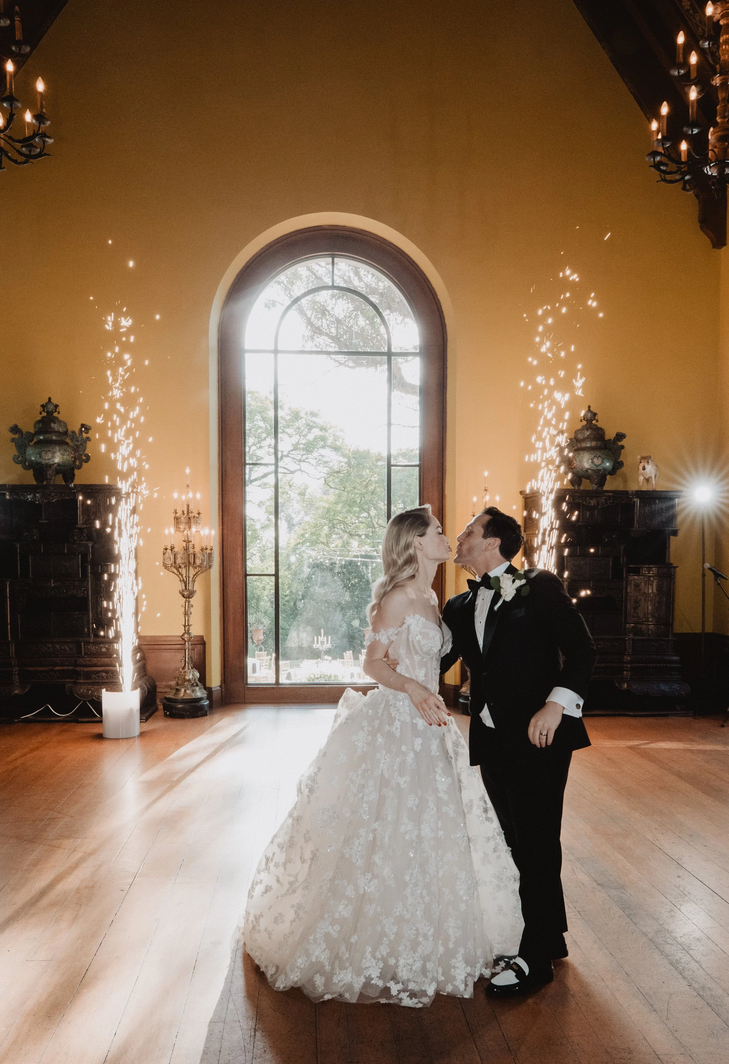 bride and groom dancing during their wedding reception