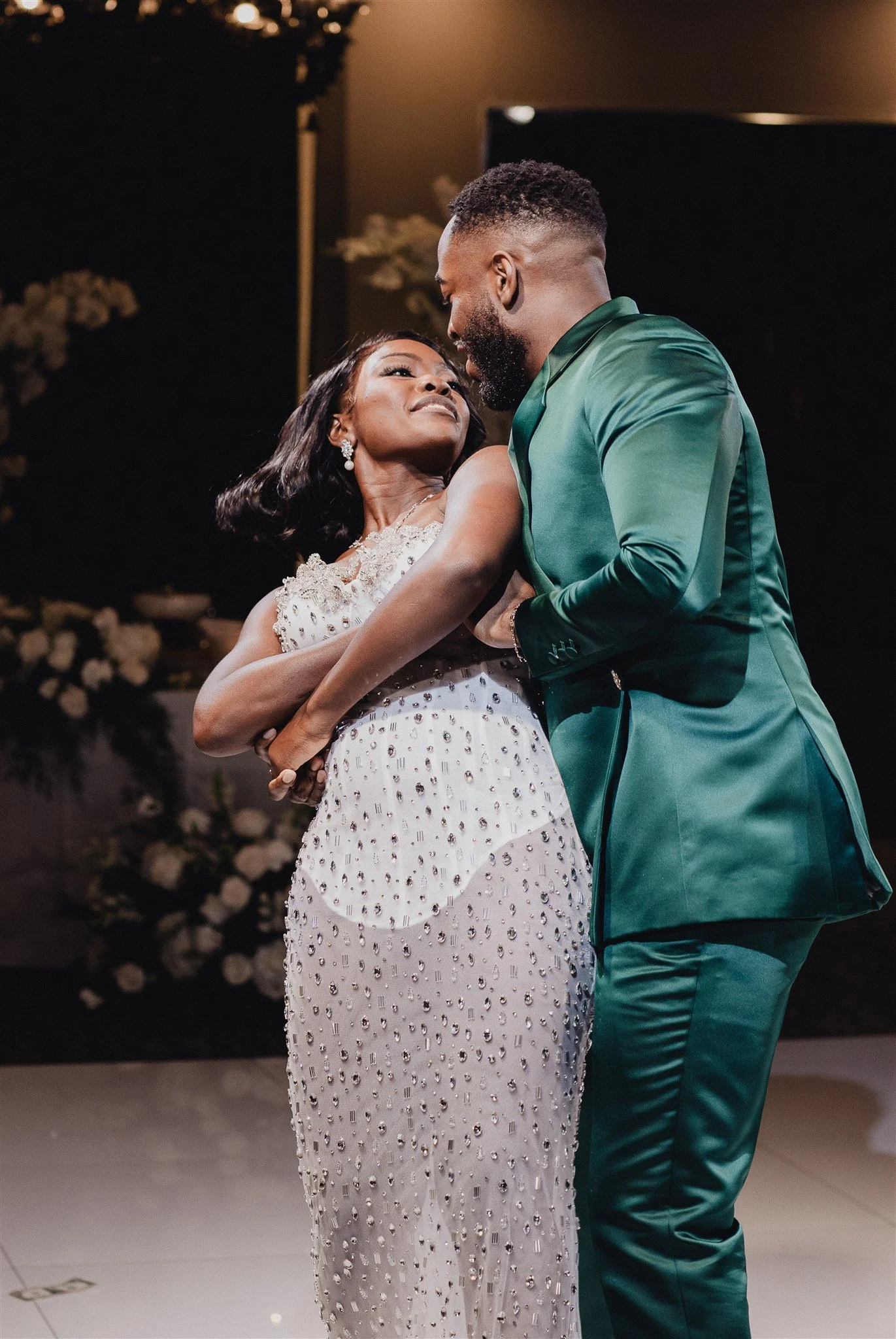 bride and groom first dance at their wedding reception at vertigo LA