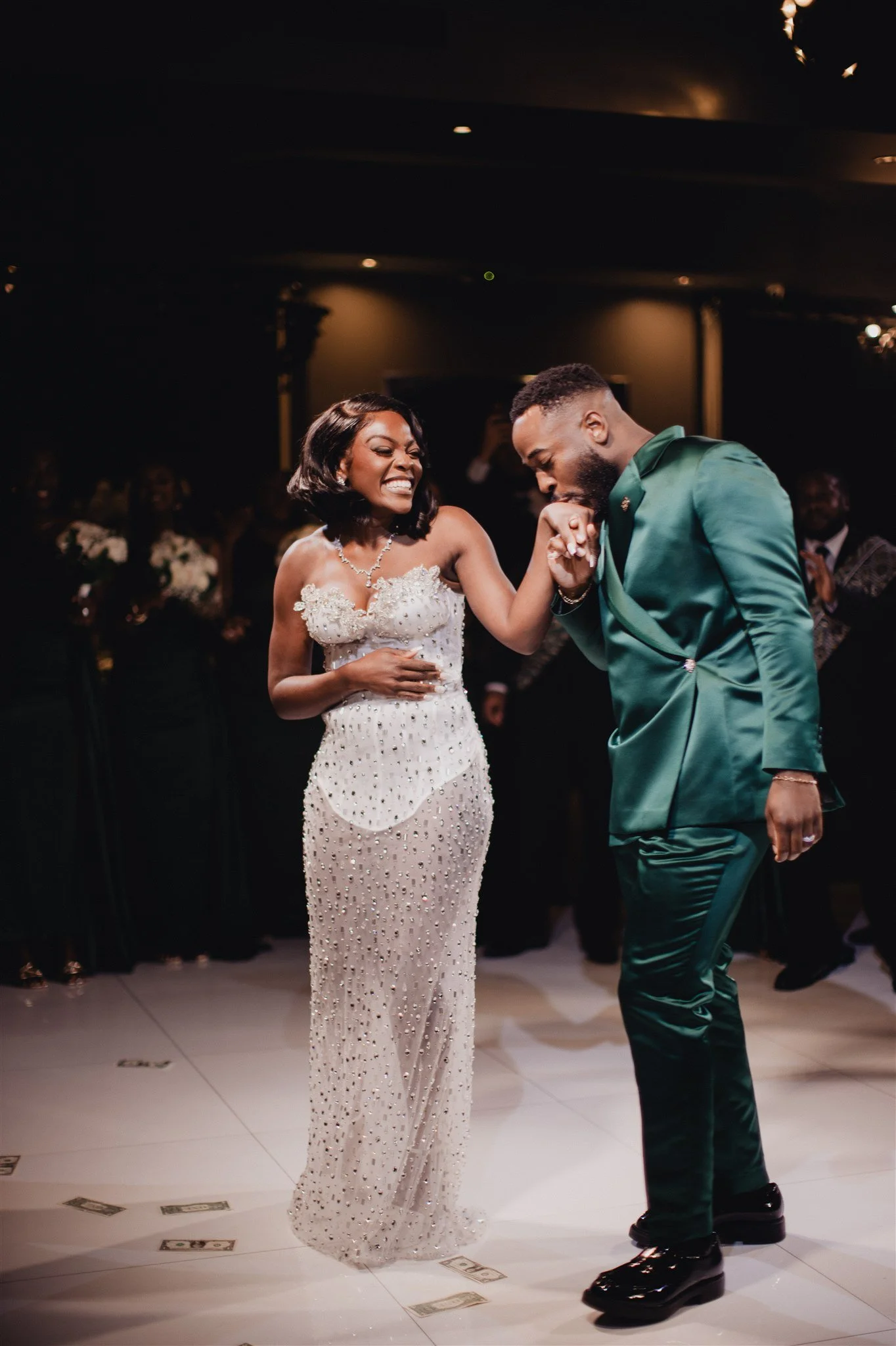 bride and groom first dance at their wedding reception at vertigo LA