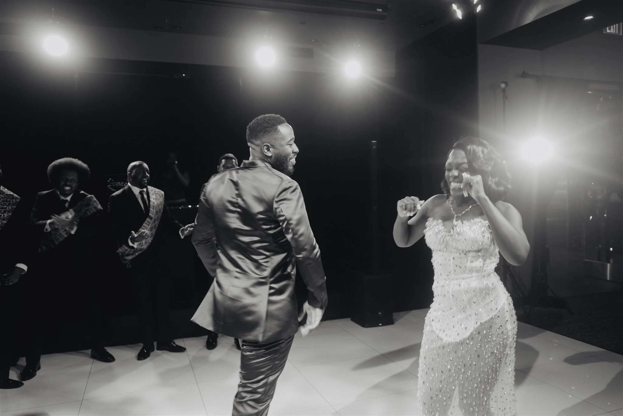 bride and groom first dance at their wedding reception at vertigo LA