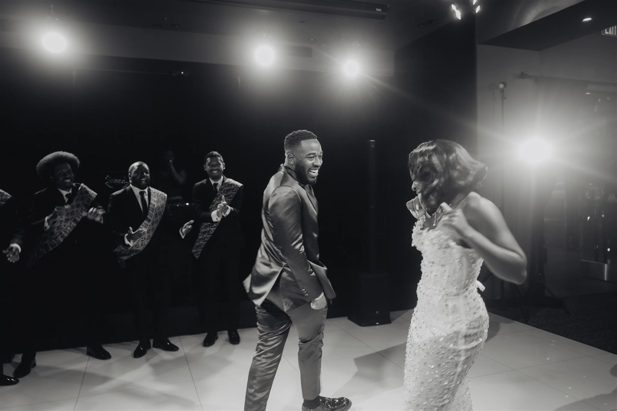 bride and groom first dance at their wedding reception at vertigo LA