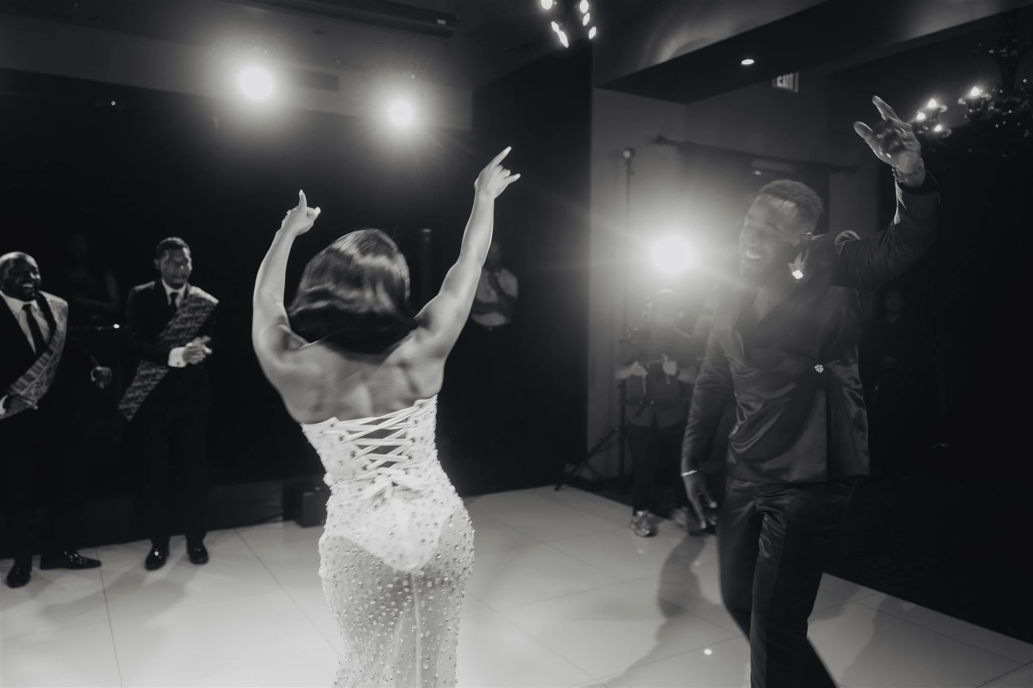 bride and groom first dance at their wedding reception at vertigo LA