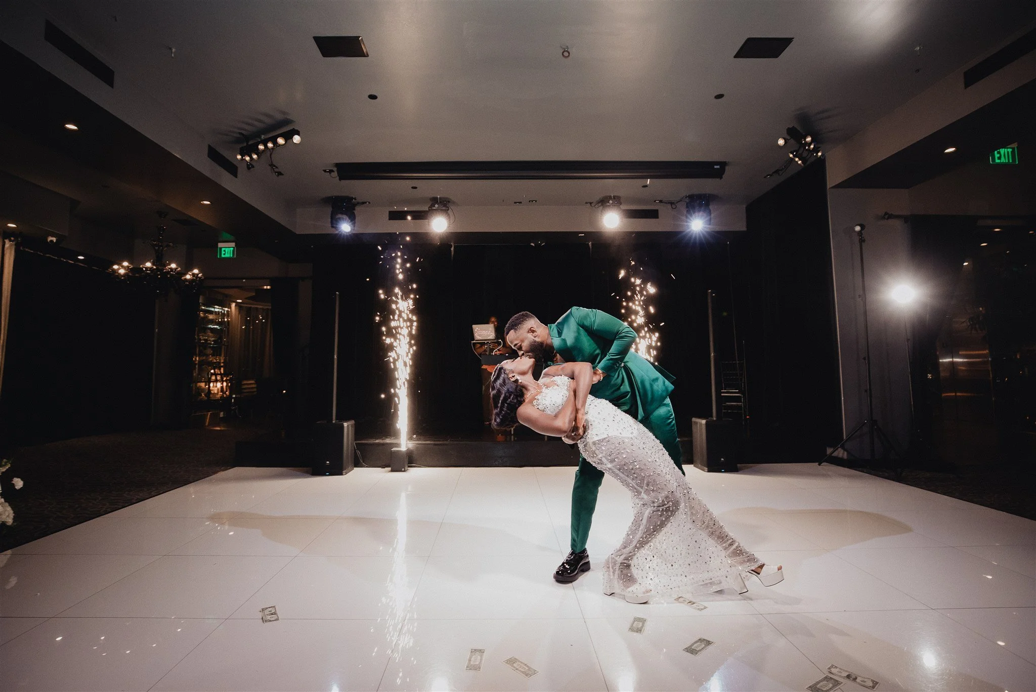 bride and groom first dance at their wedding reception at vertigo LA