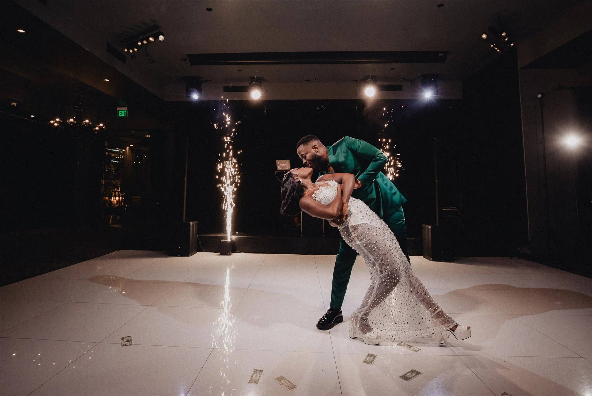 bride and groom first dance at their wedding reception at vertigo LA