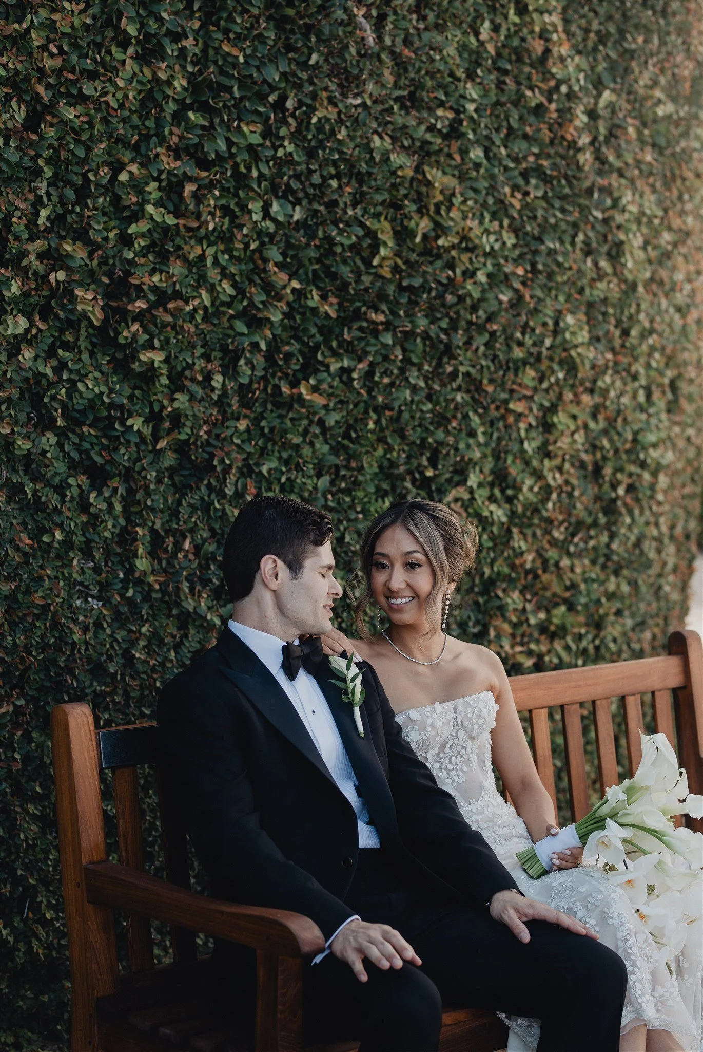 bride and groom first look on their wedding day at skirball cultural center
