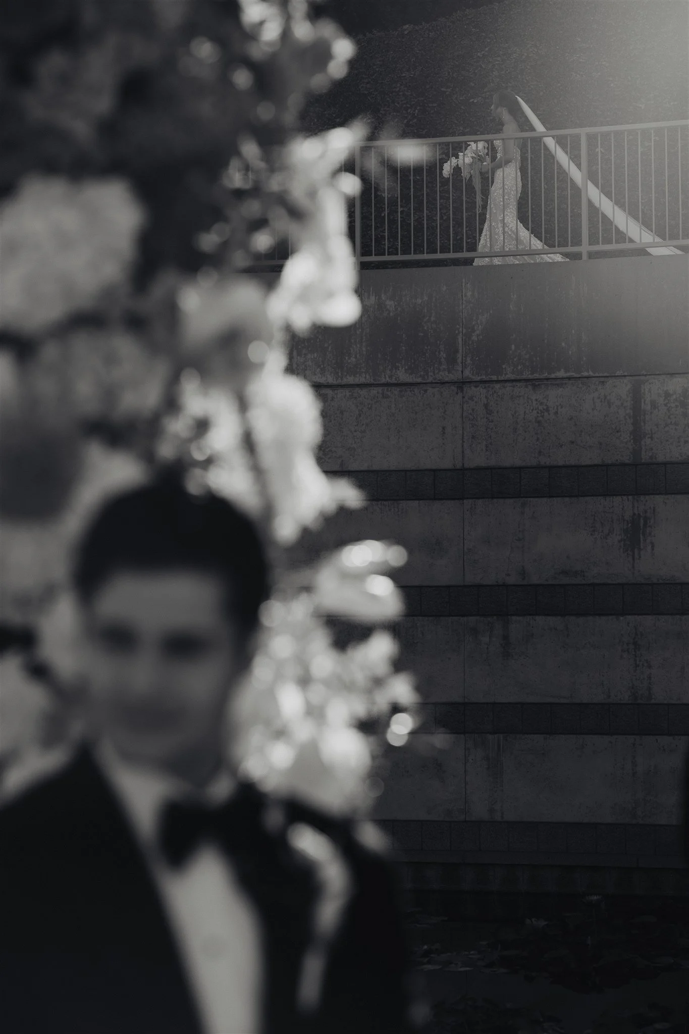 bride walking down the aisle for her wedding ceremony at skirball cultural center