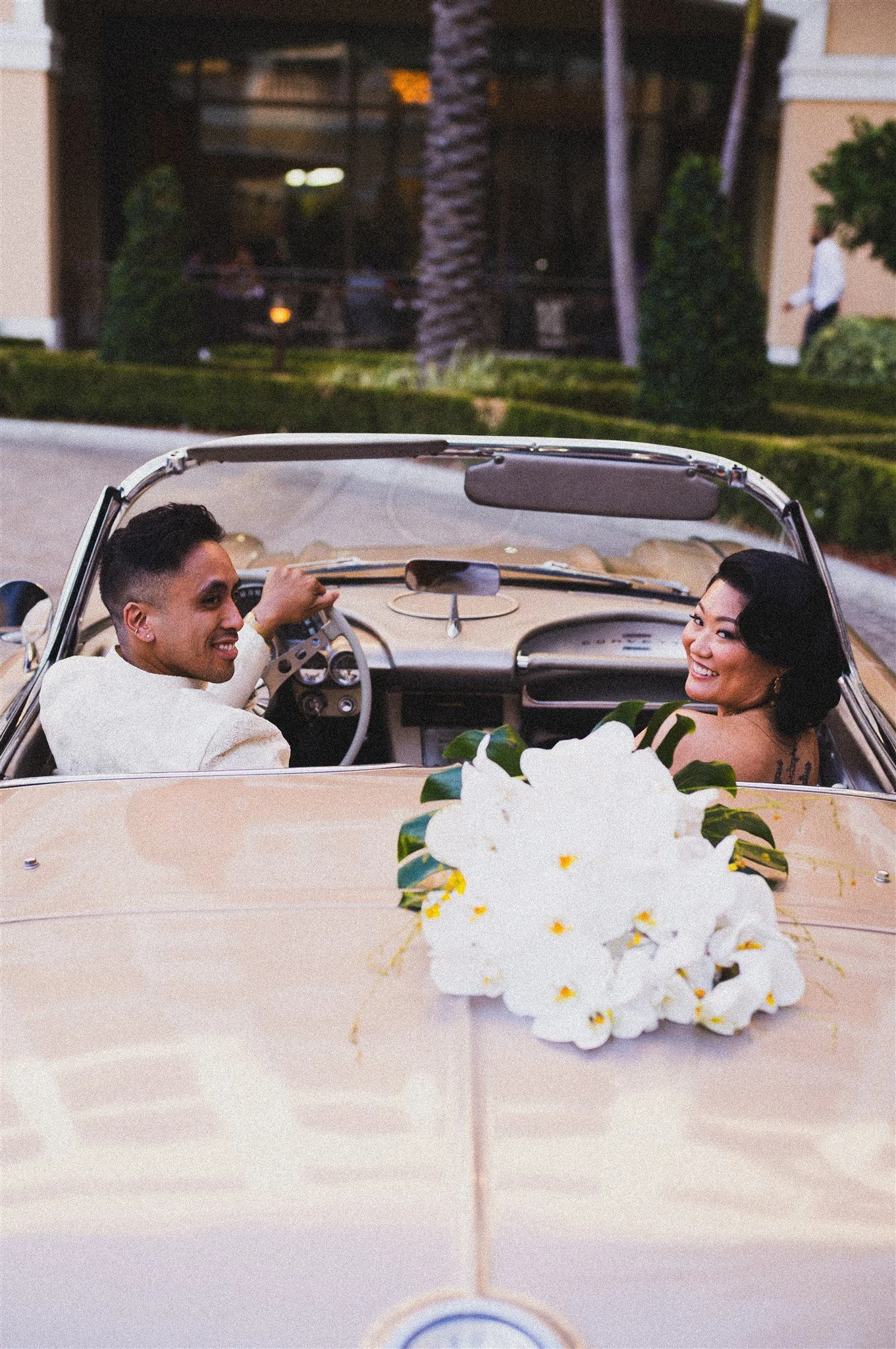 bride and groom location shoot in garden grove, california on their wedding day