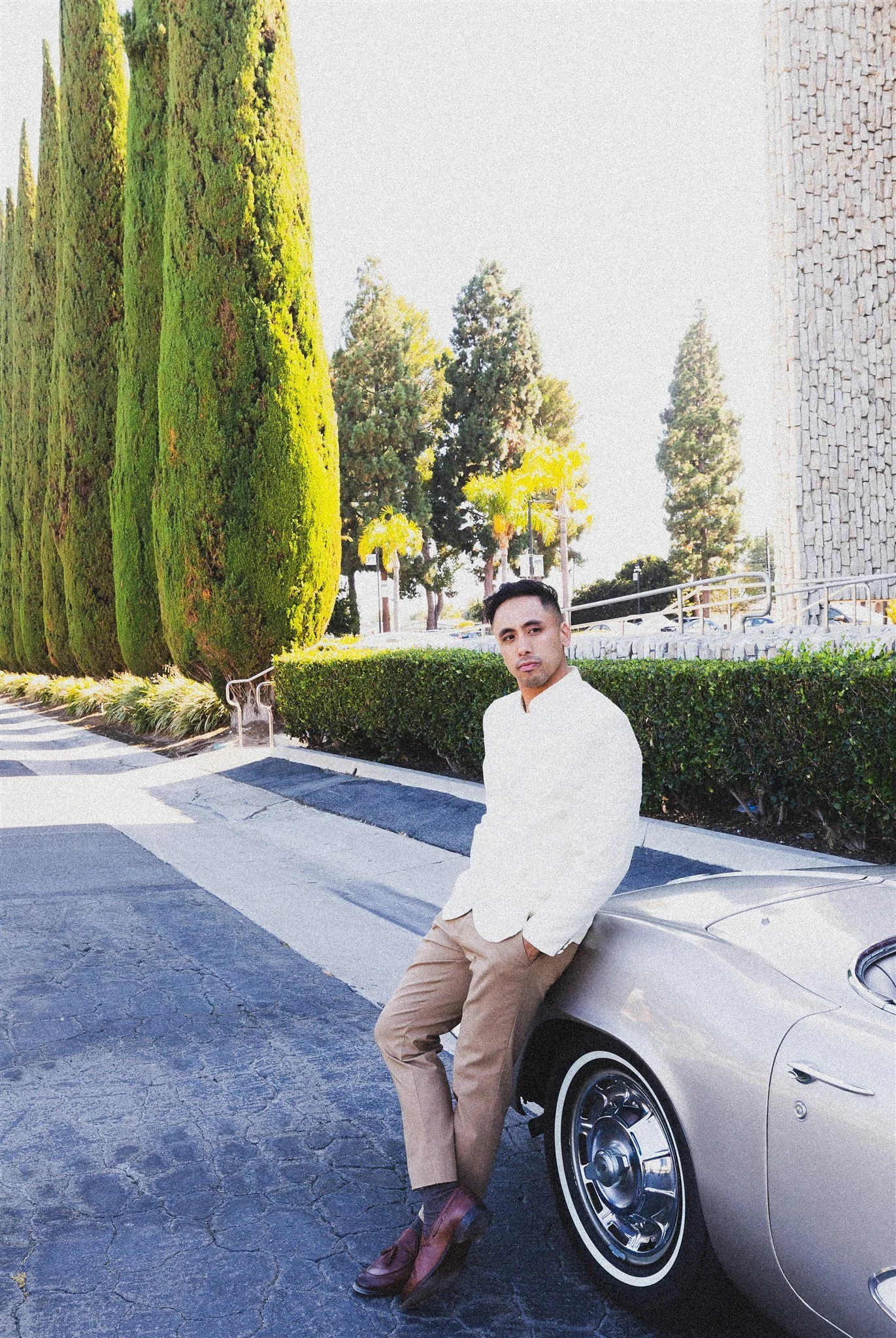 bride and groom location shoot in garden grove, california on their wedding day