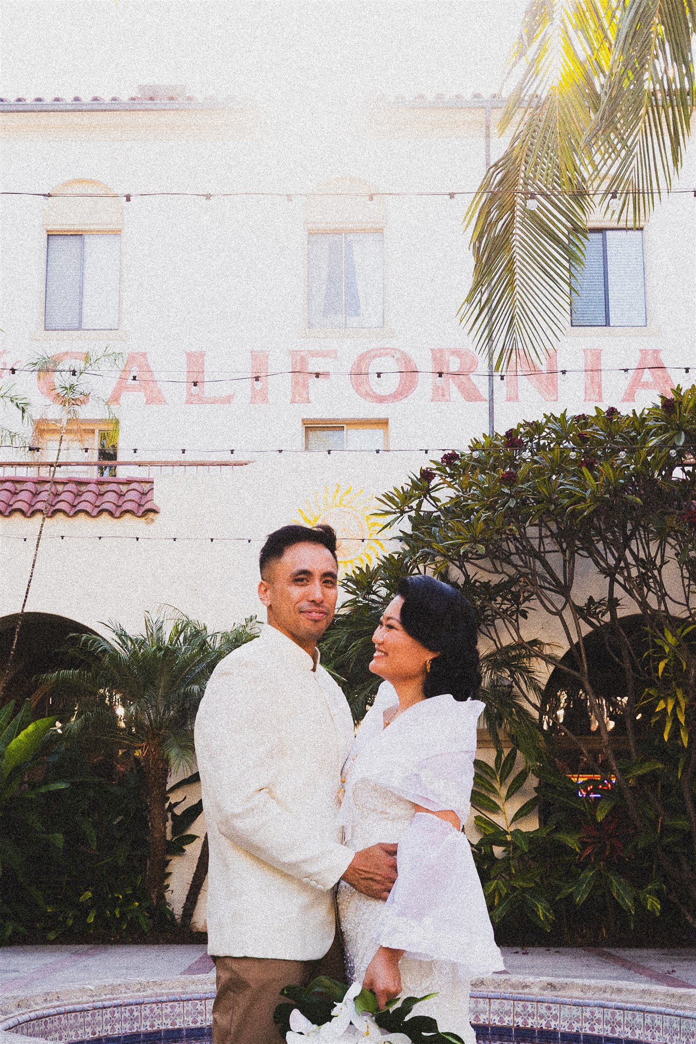 bride and groom location shoot in garden grove, california on their wedding day