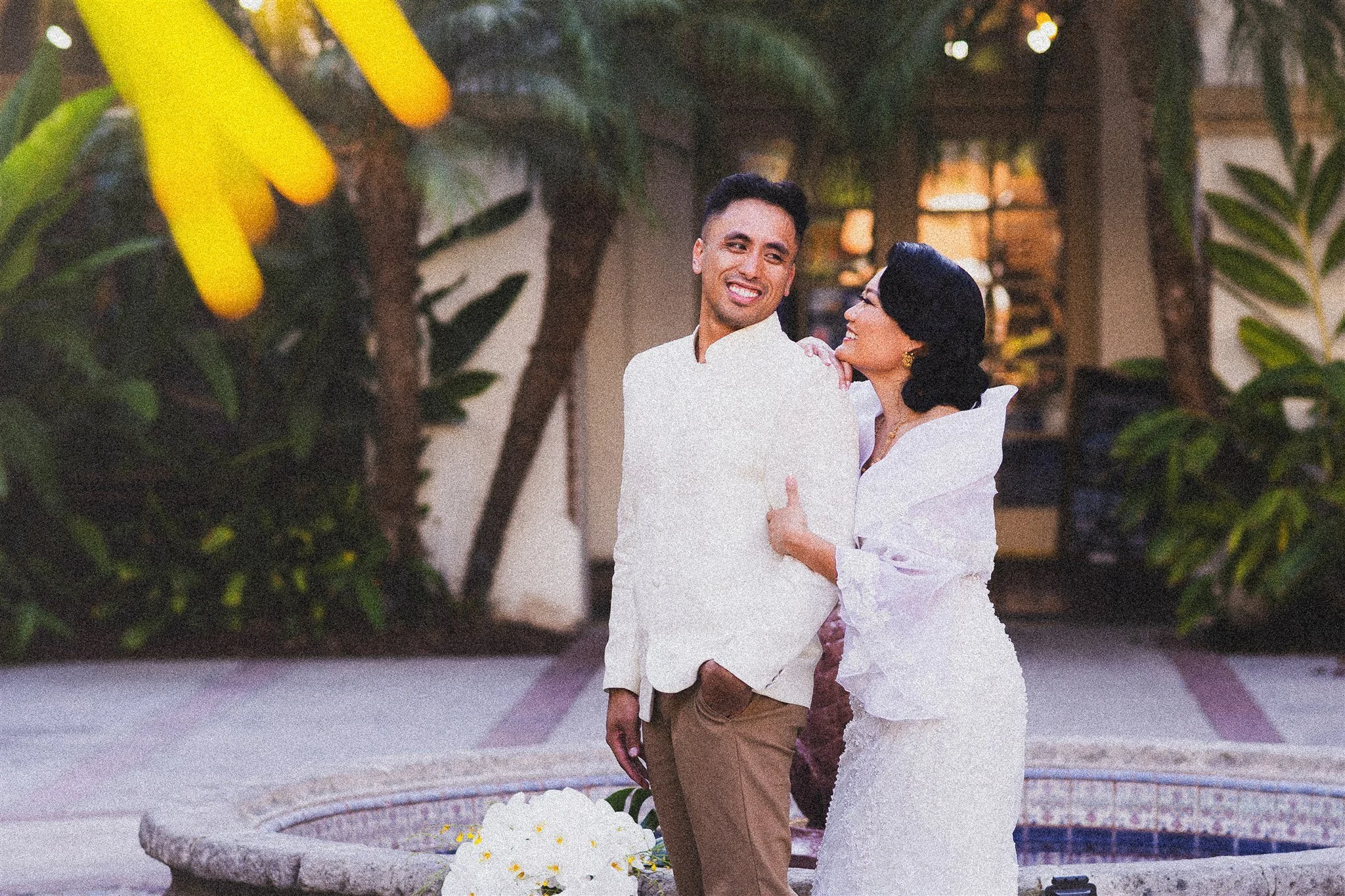 bride and groom location shoot in garden grove, california on their wedding day