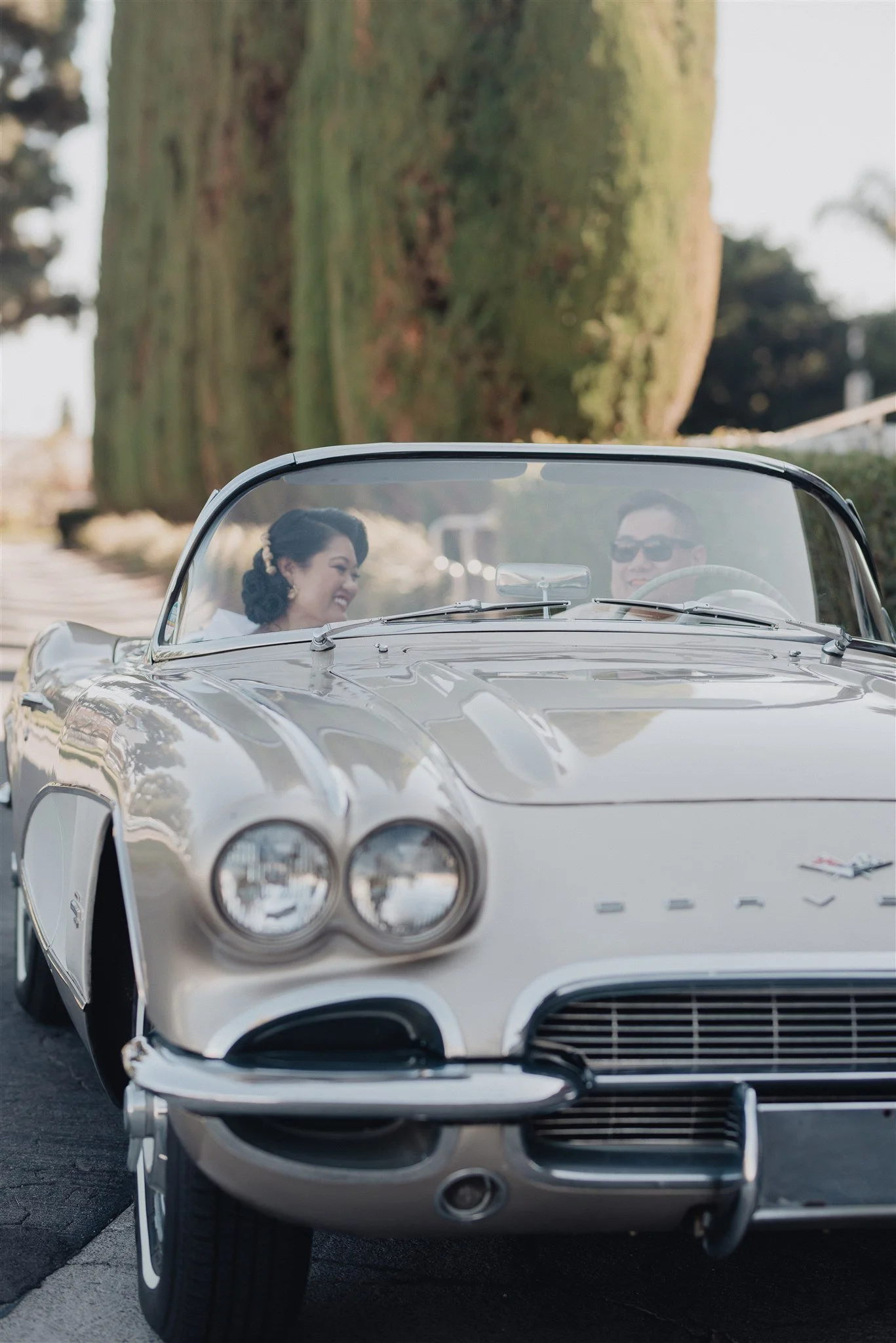 bride and groom location shoot in garden grove, california on their wedding day