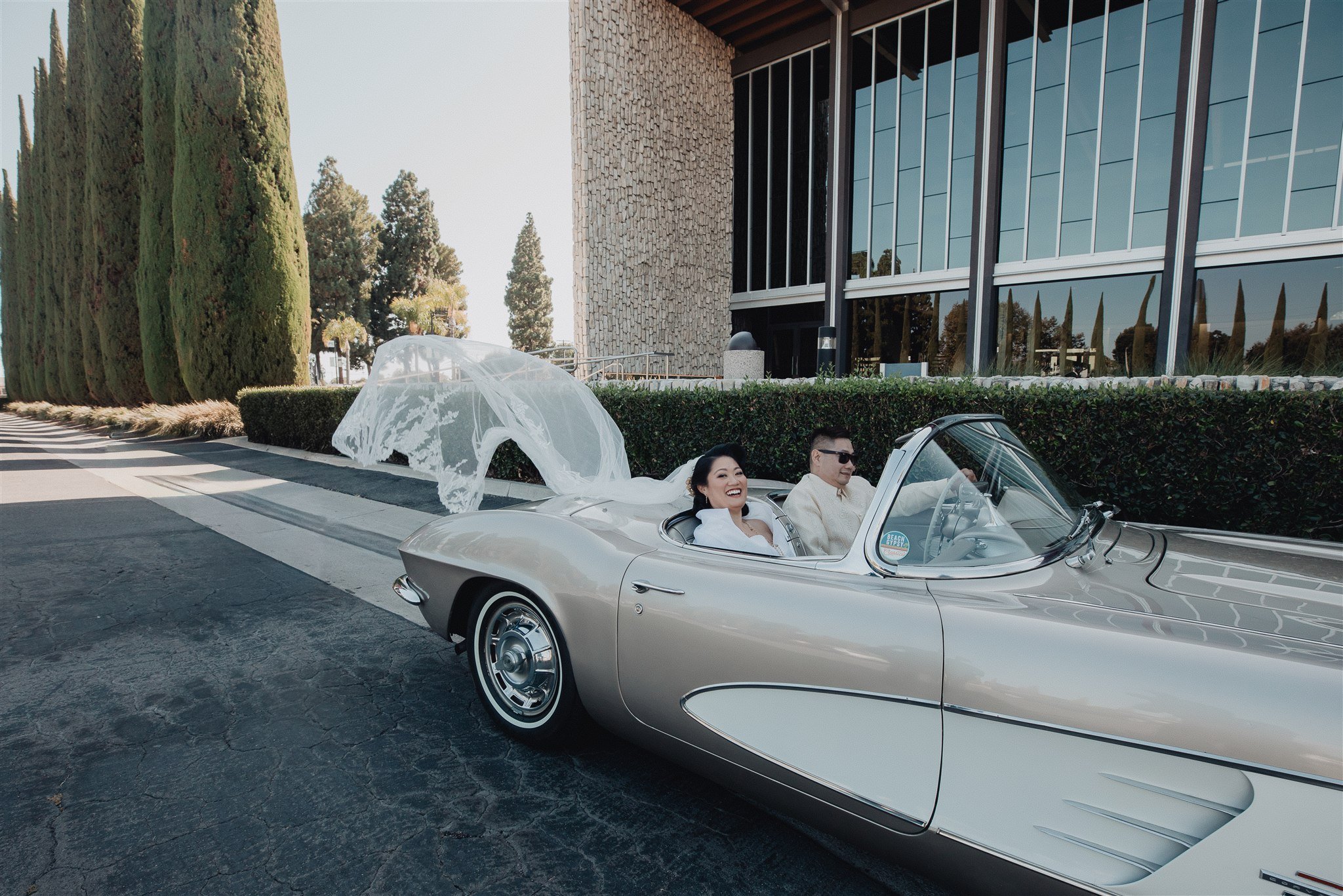 bride and groom location shoot in garden grove, california on their wedding day