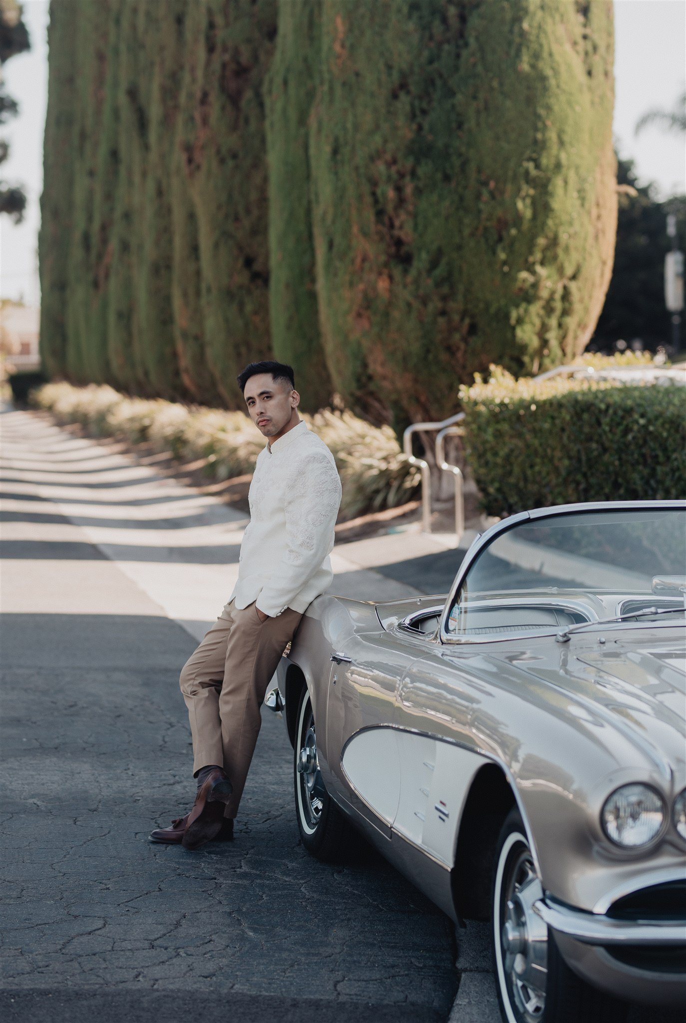 bride and groom location shoot in garden grove, california on their wedding day