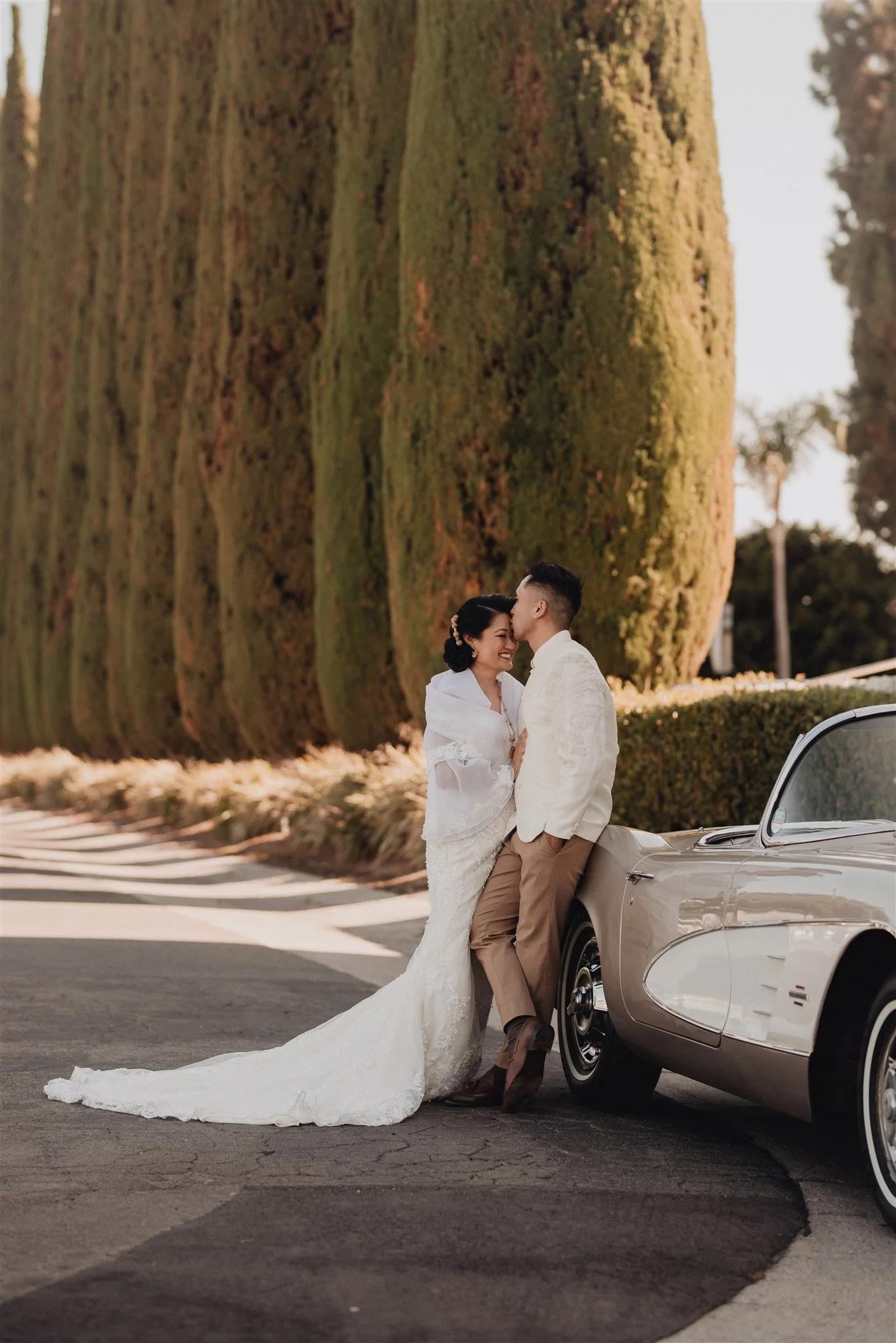 bride and groom location shoot in garden grove, california on their wedding day