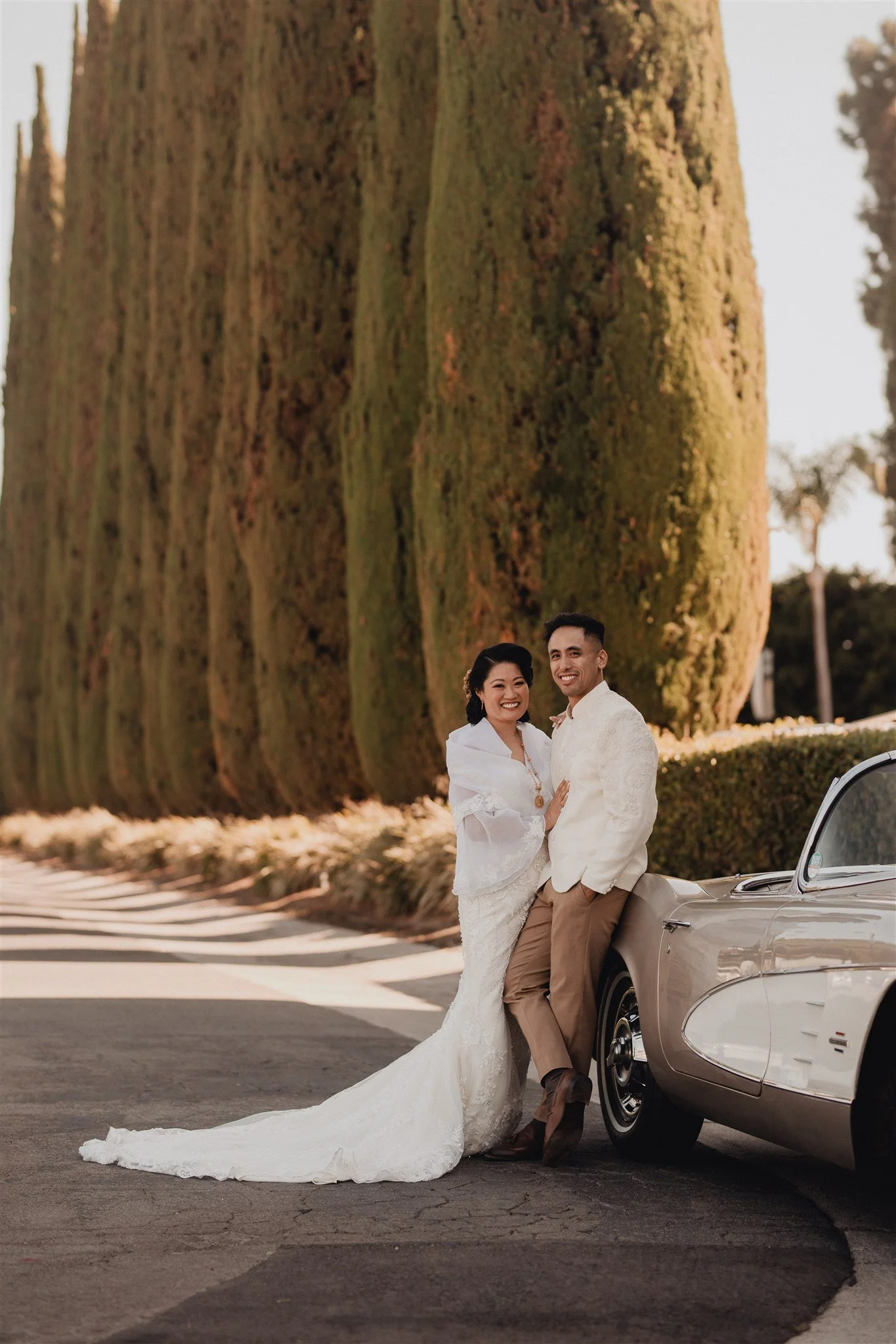 bride and groom location shoot in garden grove, california on their wedding day