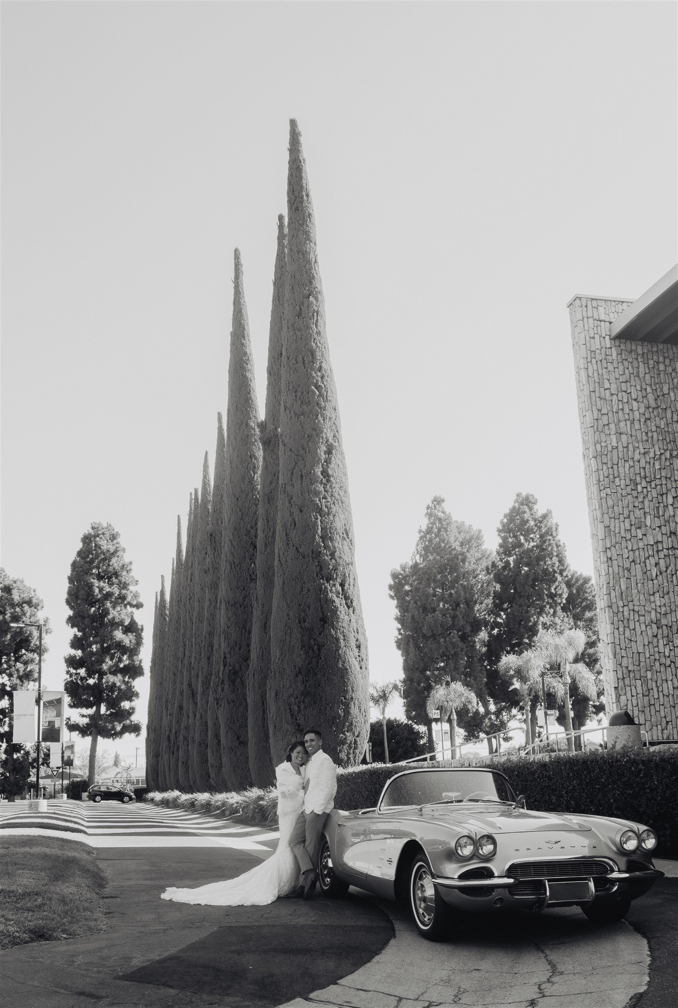 bride and groom location shoot in garden grove, california on their wedding day