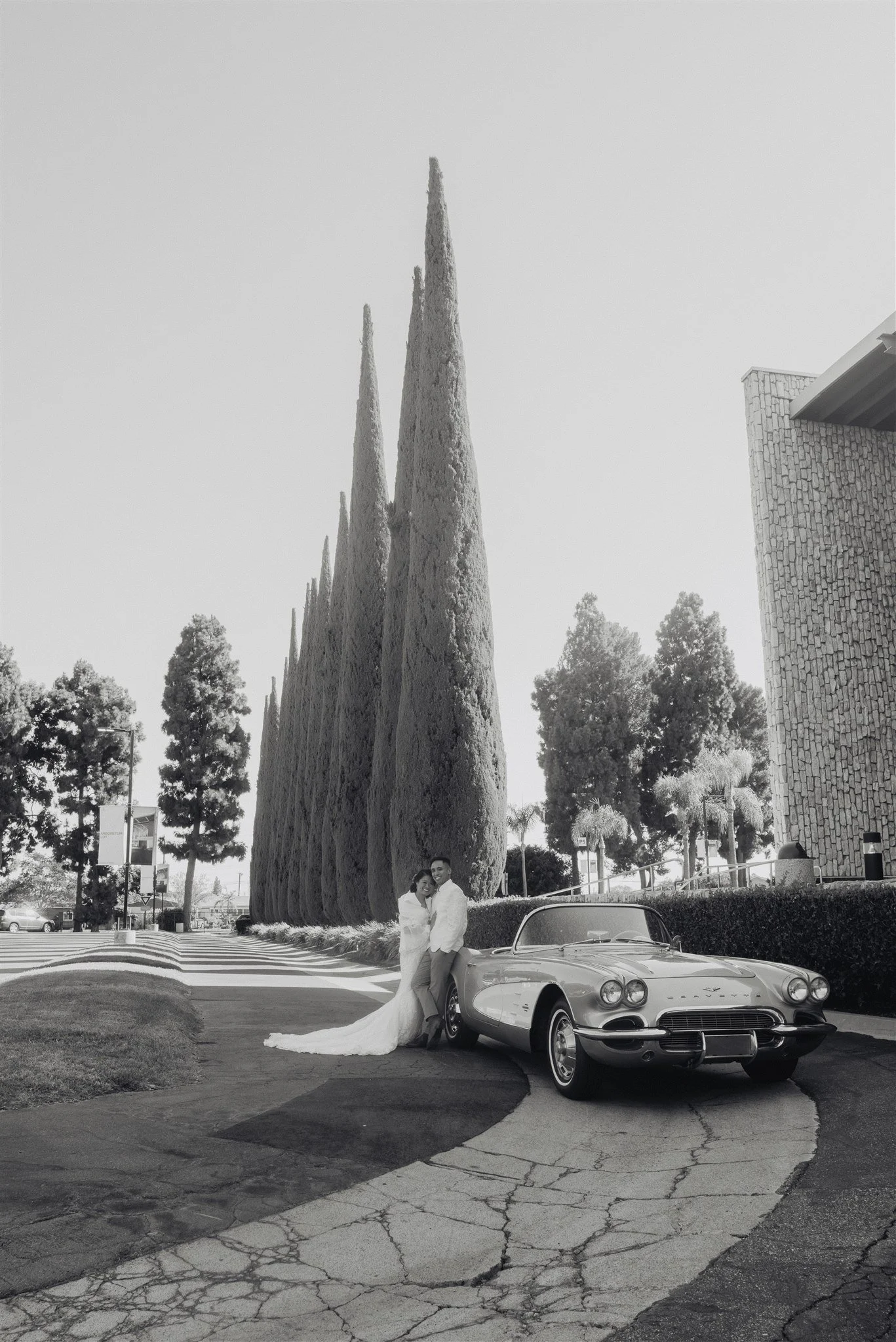 bride and groom location shoot in garden grove, california on their wedding day