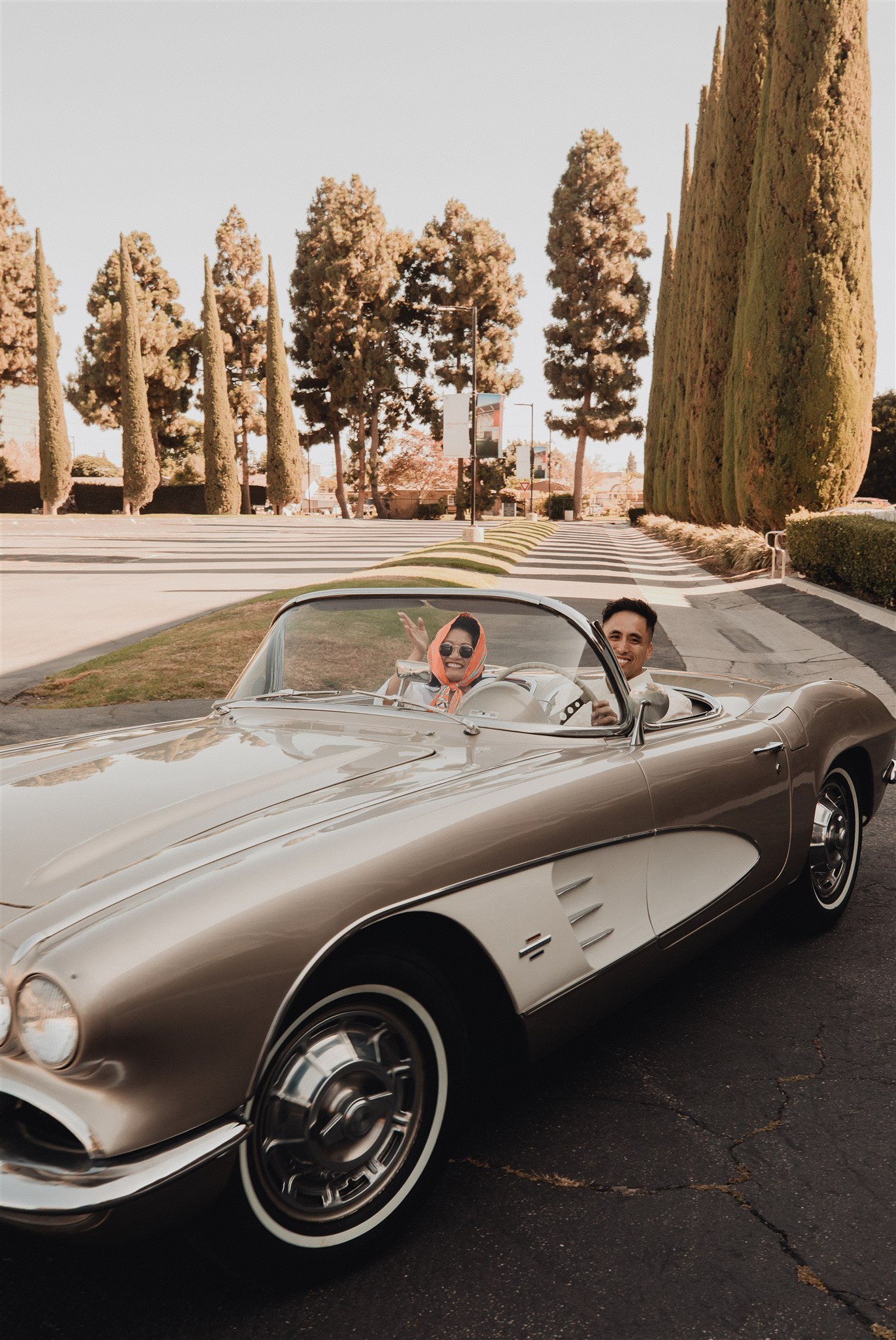 bride and groom location shoot in garden grove, california on their wedding day