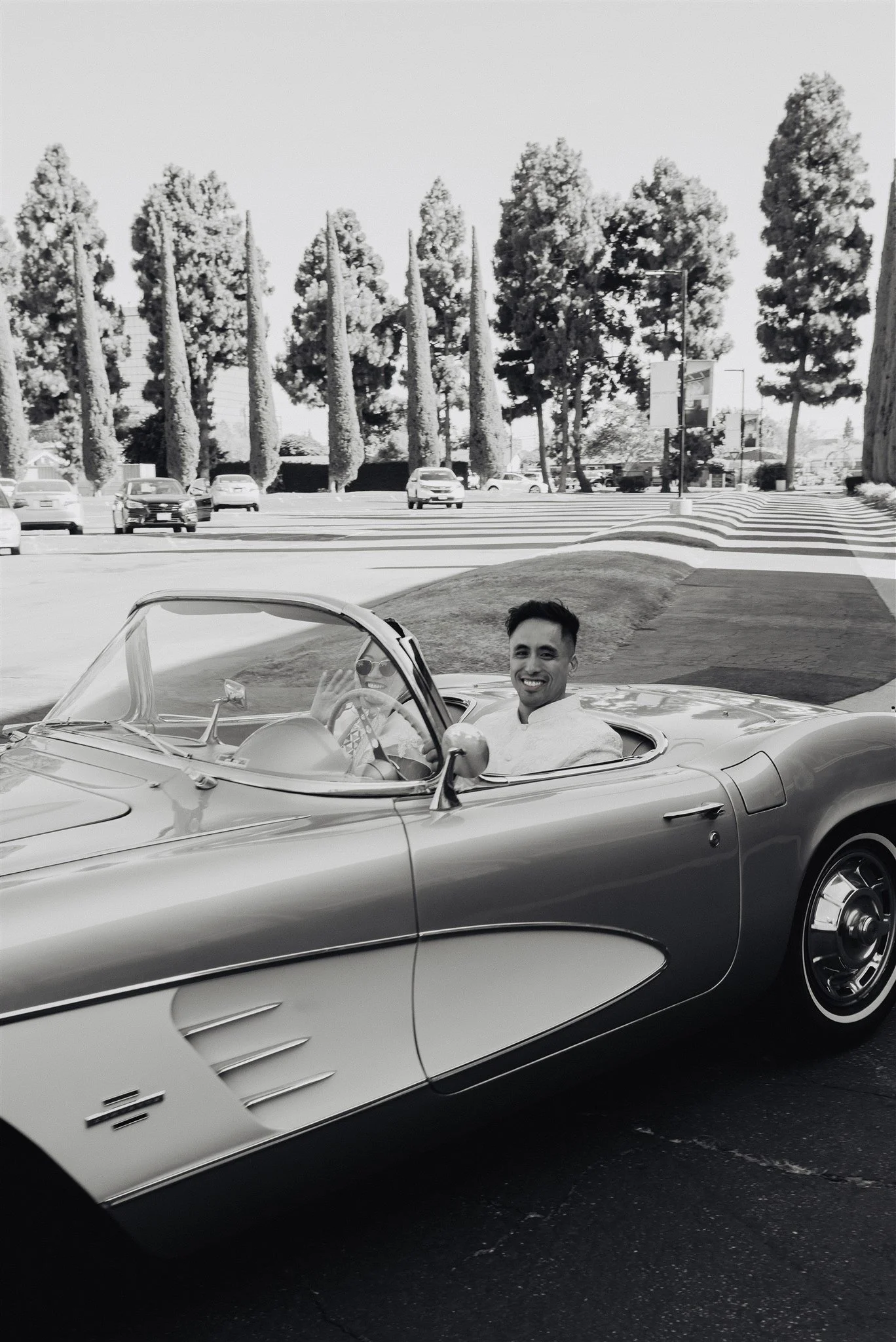 bride and groom location shoot in garden grove, california on their wedding day