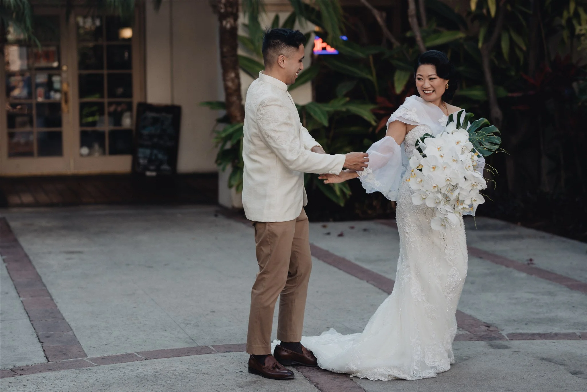 bride and groom location shoot in garden grove, california on their wedding day