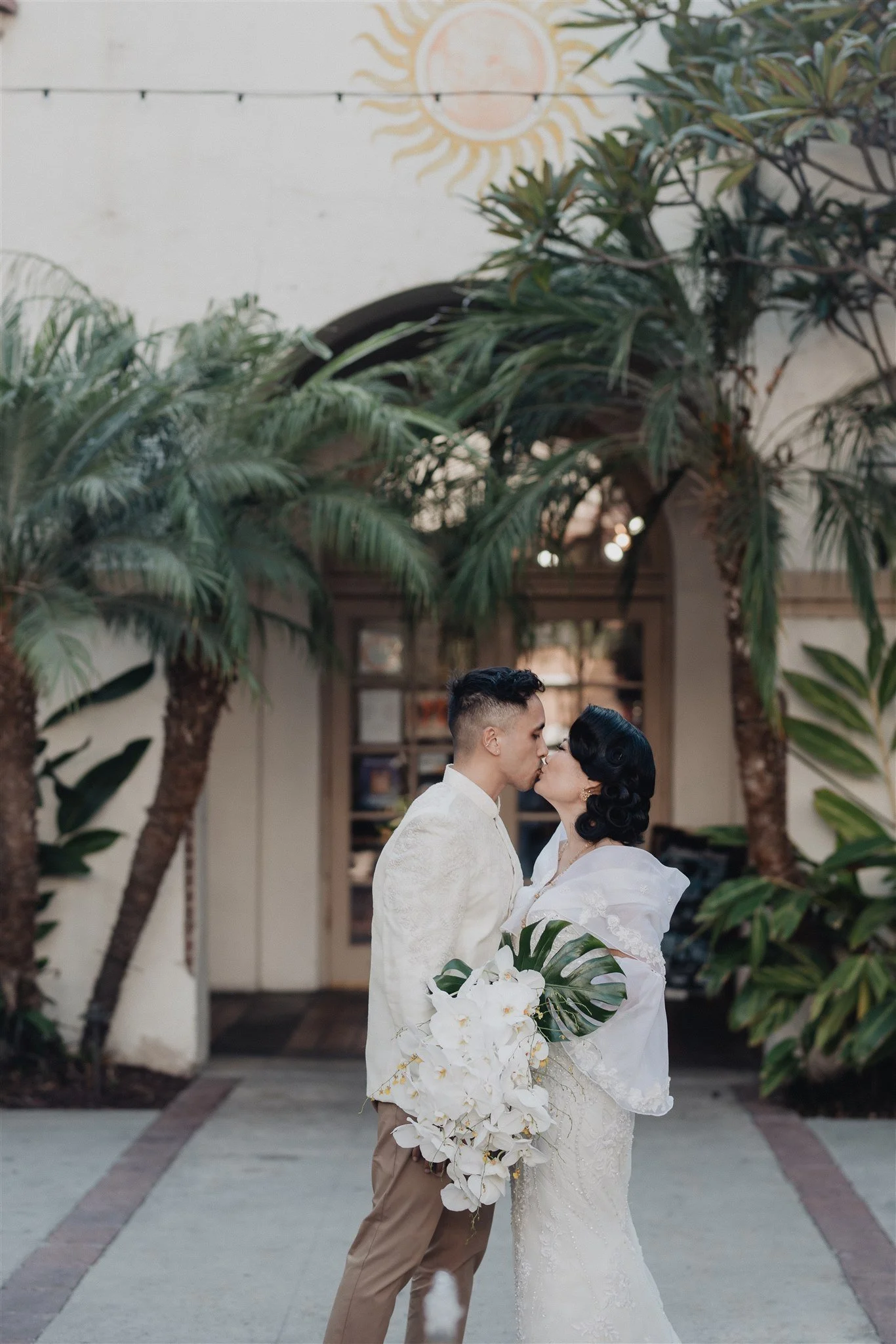 bride and groom location shoot in garden grove, california on their wedding day