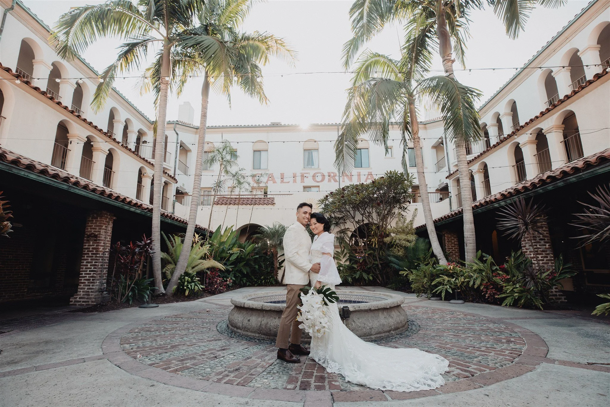 bride and groom location shoot in garden grove, california on their wedding day