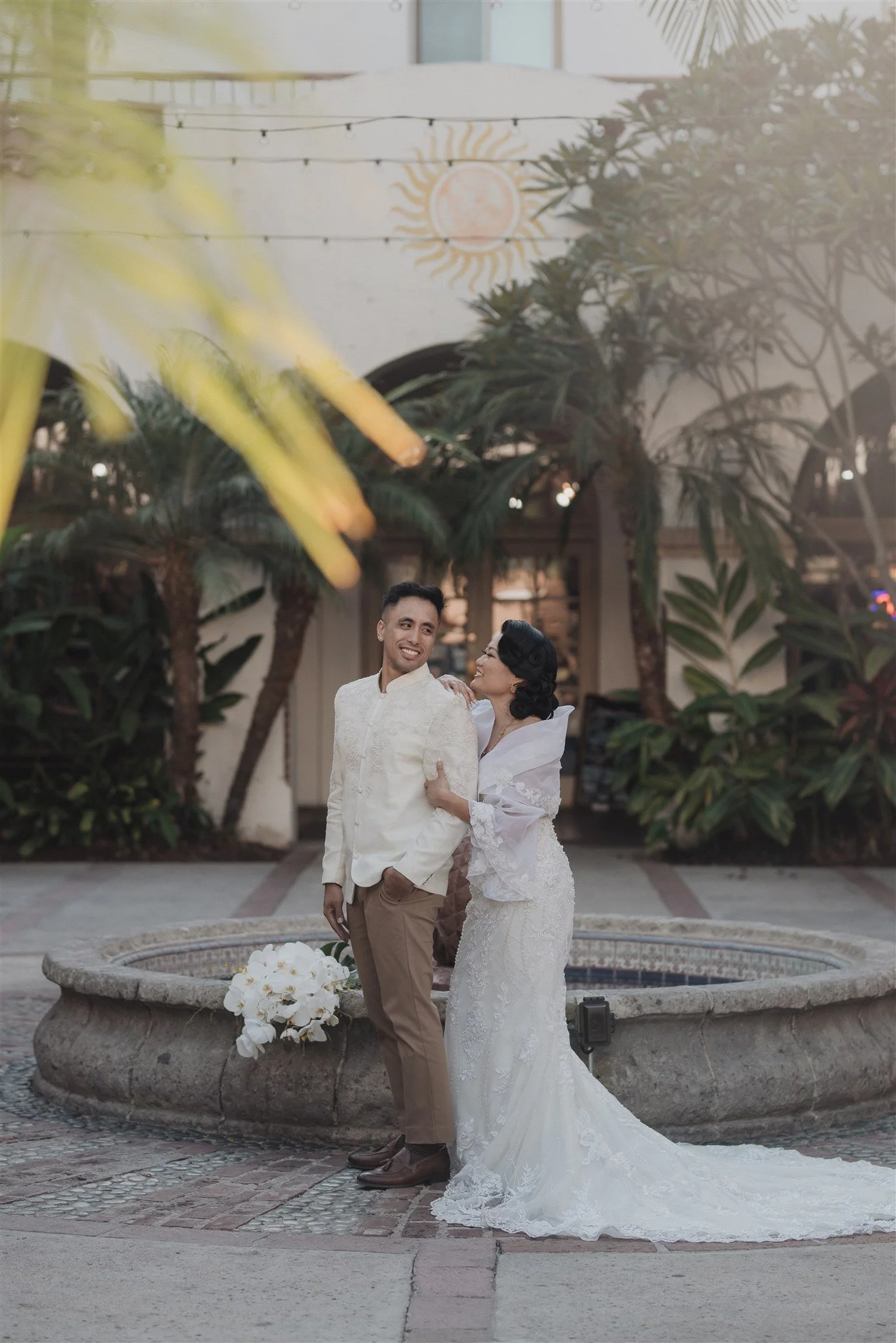 bride and groom location shoot in garden grove, california on their wedding day
