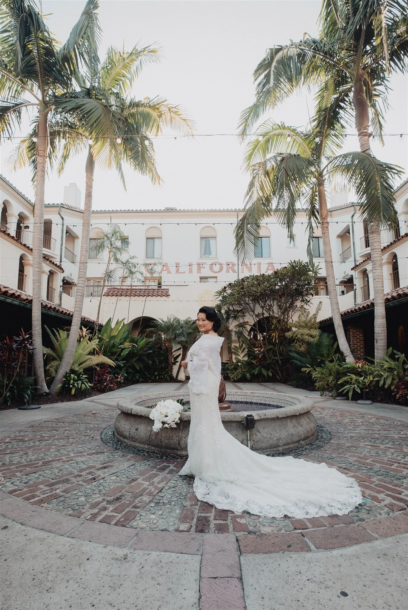 bride and groom location shoot in garden grove, california on their wedding day
