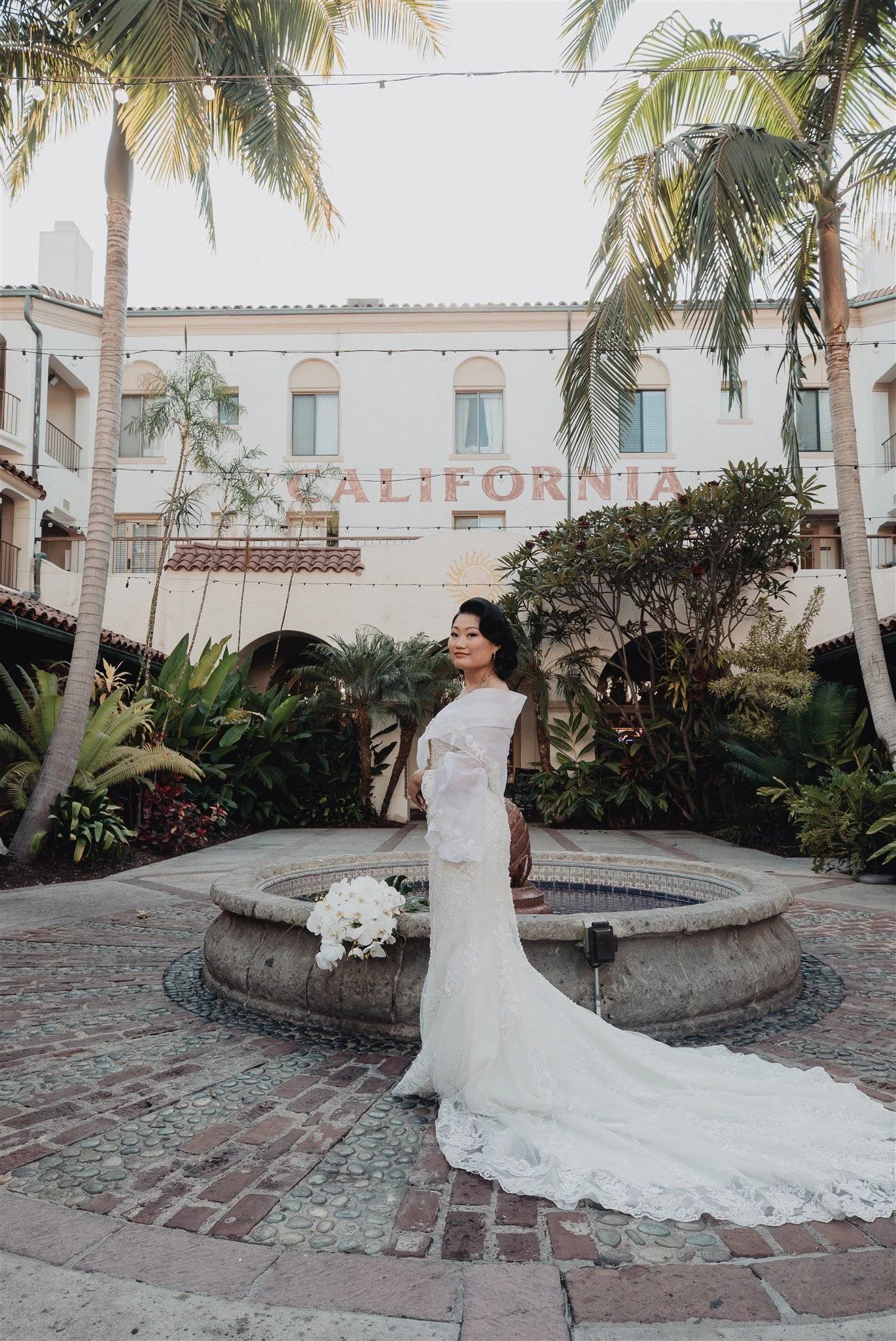 bride and groom location shoot in garden grove, california on their wedding day