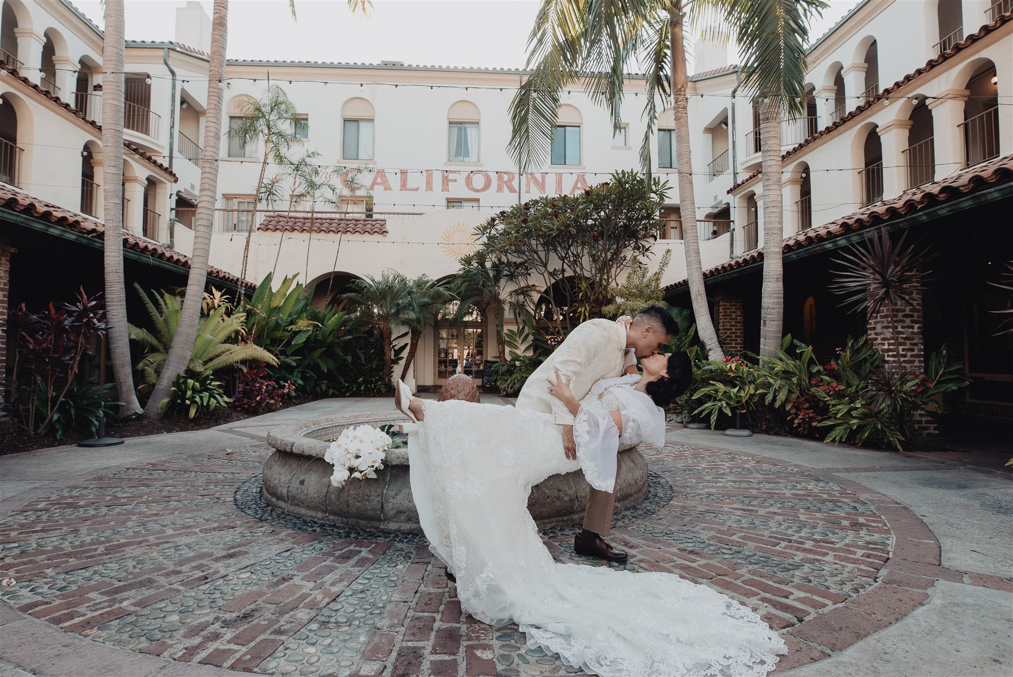 bride and groom location shoot in garden grove, california on their wedding day