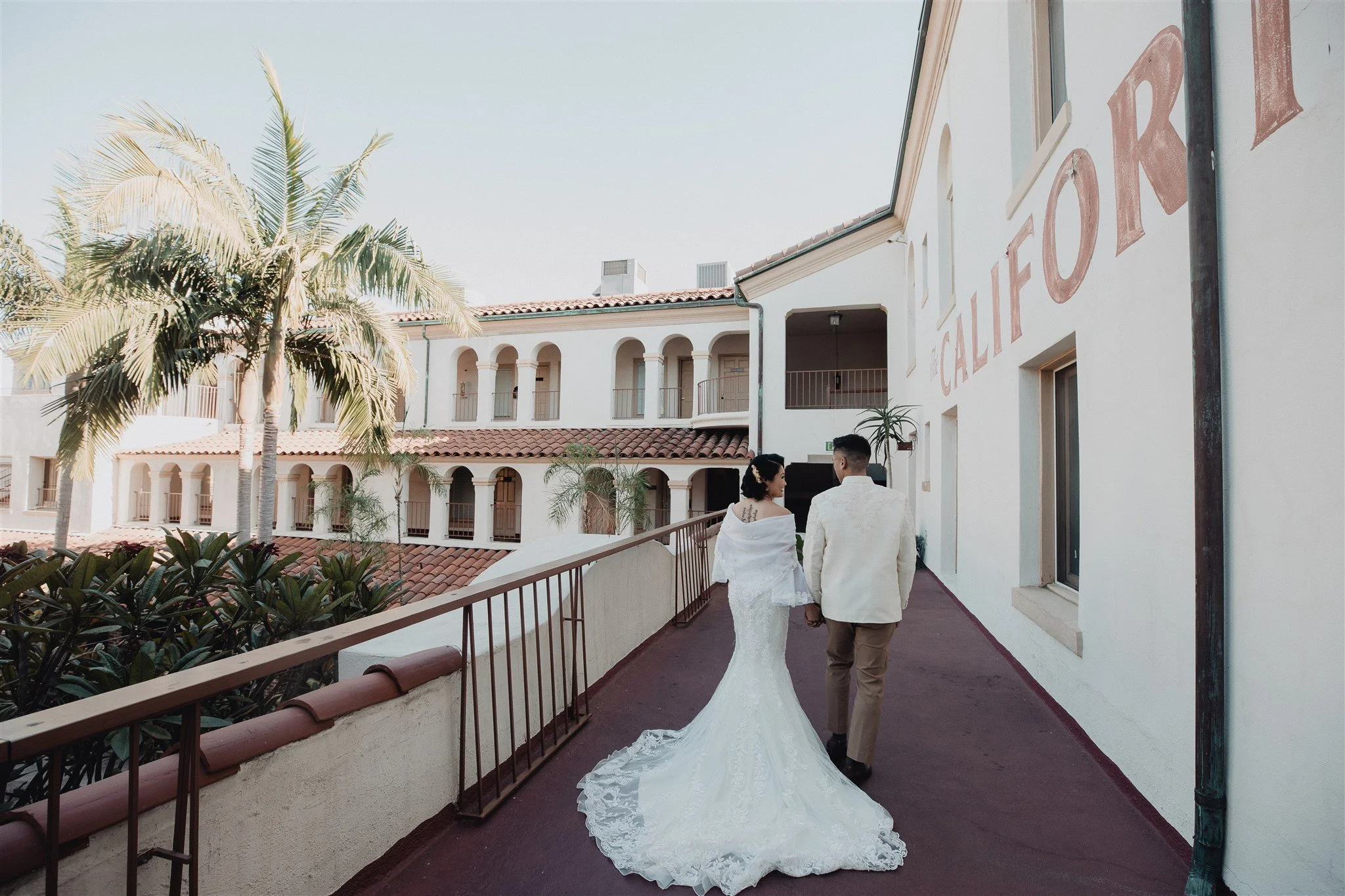 bride and groom location shoot in garden grove, california on their wedding day