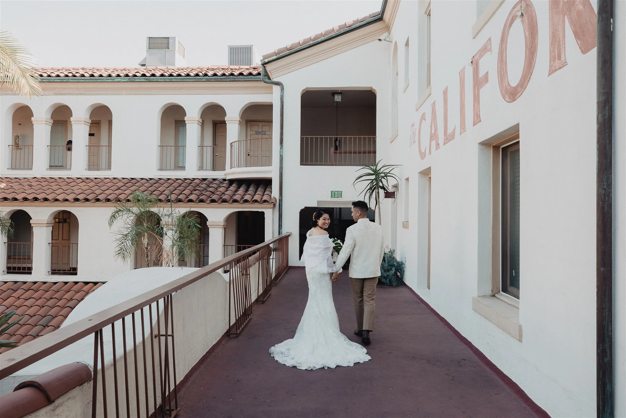 bride and groom location shoot in garden grove, california on their wedding day