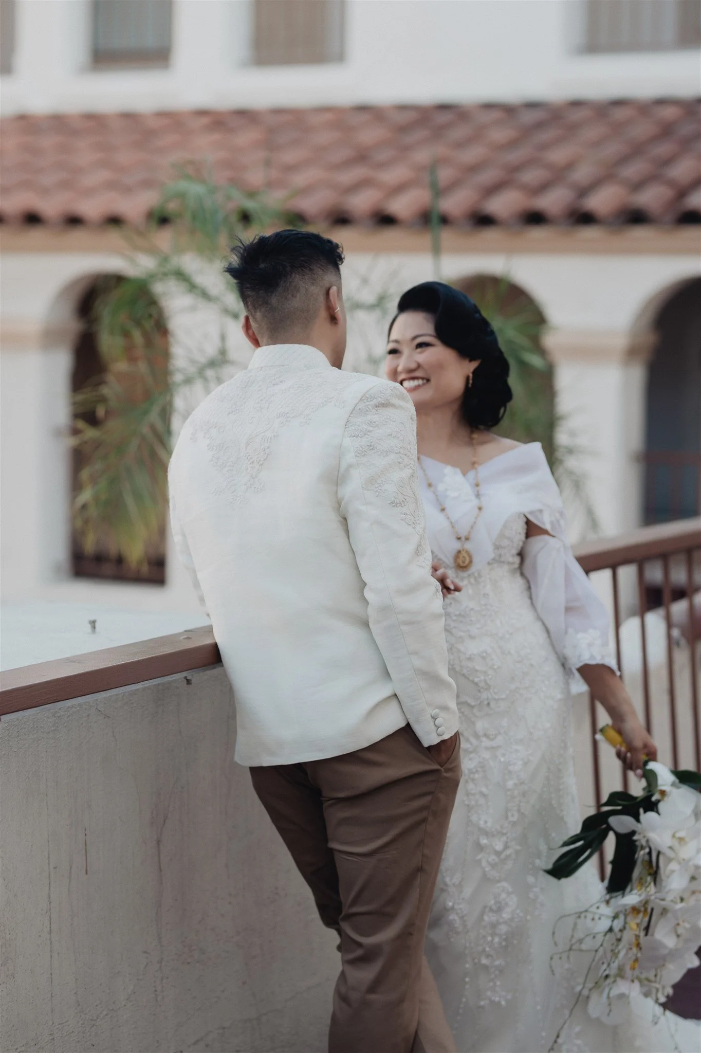 bride and groom location shoot in garden grove, california on their wedding day