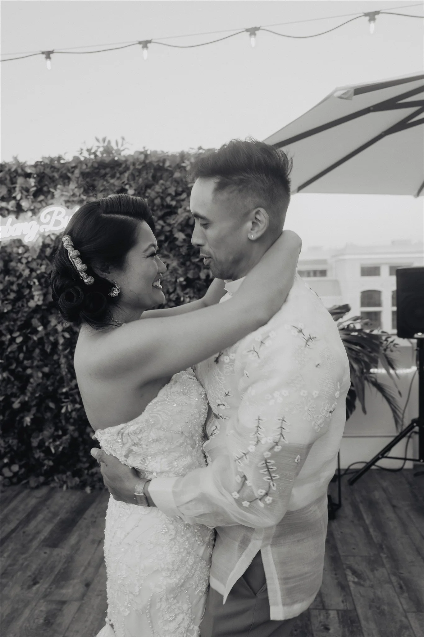 bride and groom first dance at their wedding reception at california adventure disney park
