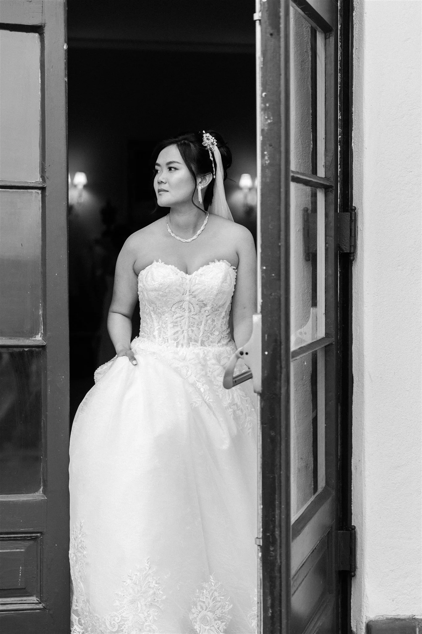 bride getting for her wedding day at the neighborhood church