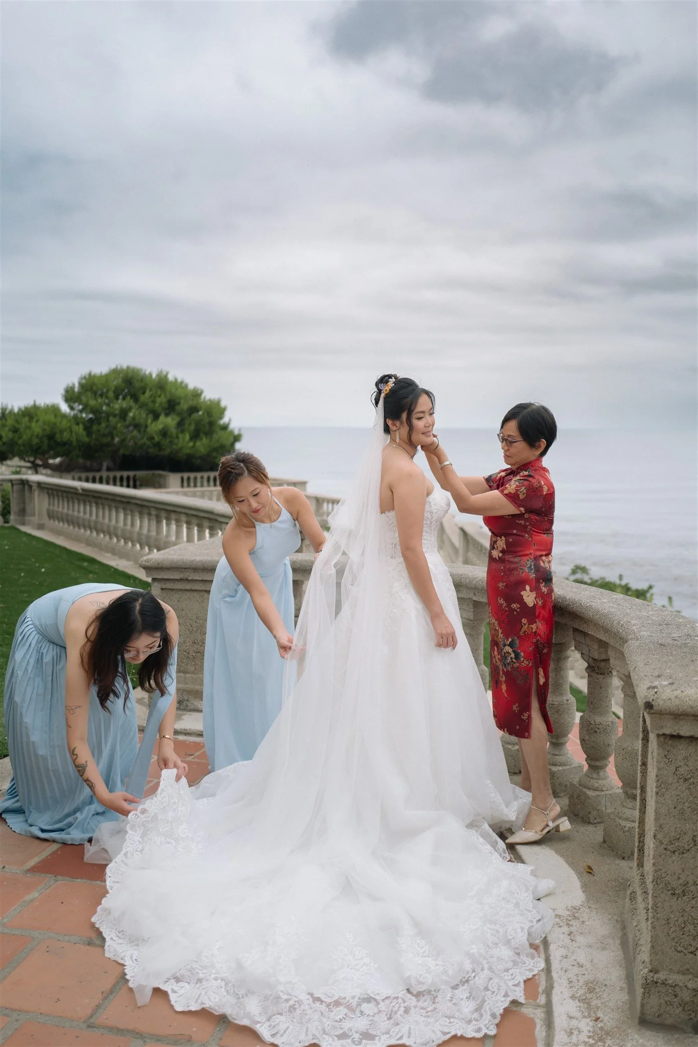 bride getting for her wedding day at the neighborhood church
