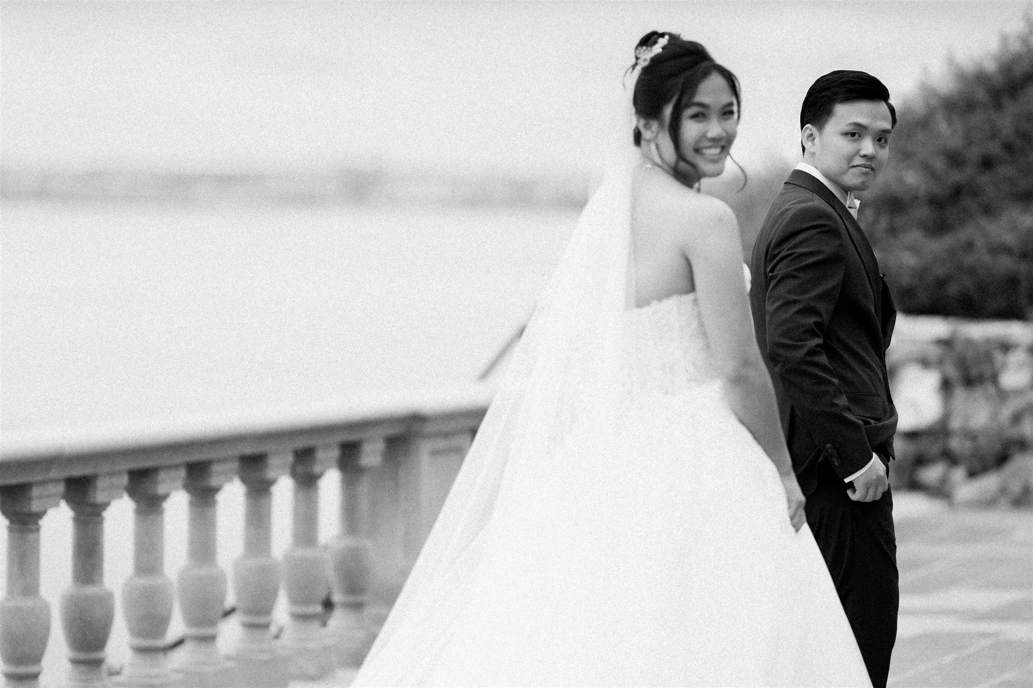 bride and groom first look on their wedding day at the neighborhood church
